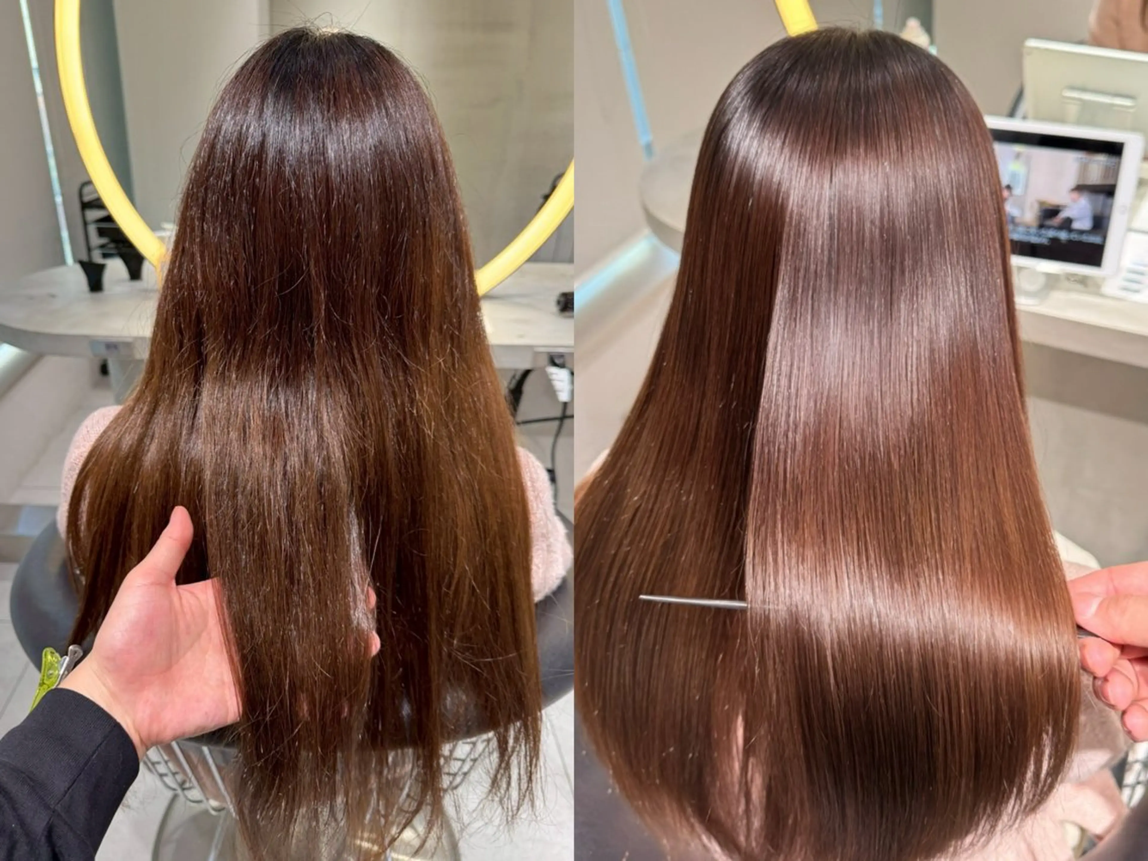 セミロング 縮毛矯正 トリートメント 🕊ブリーチなしカラ ー/レイヤーカットのヘアスタイル