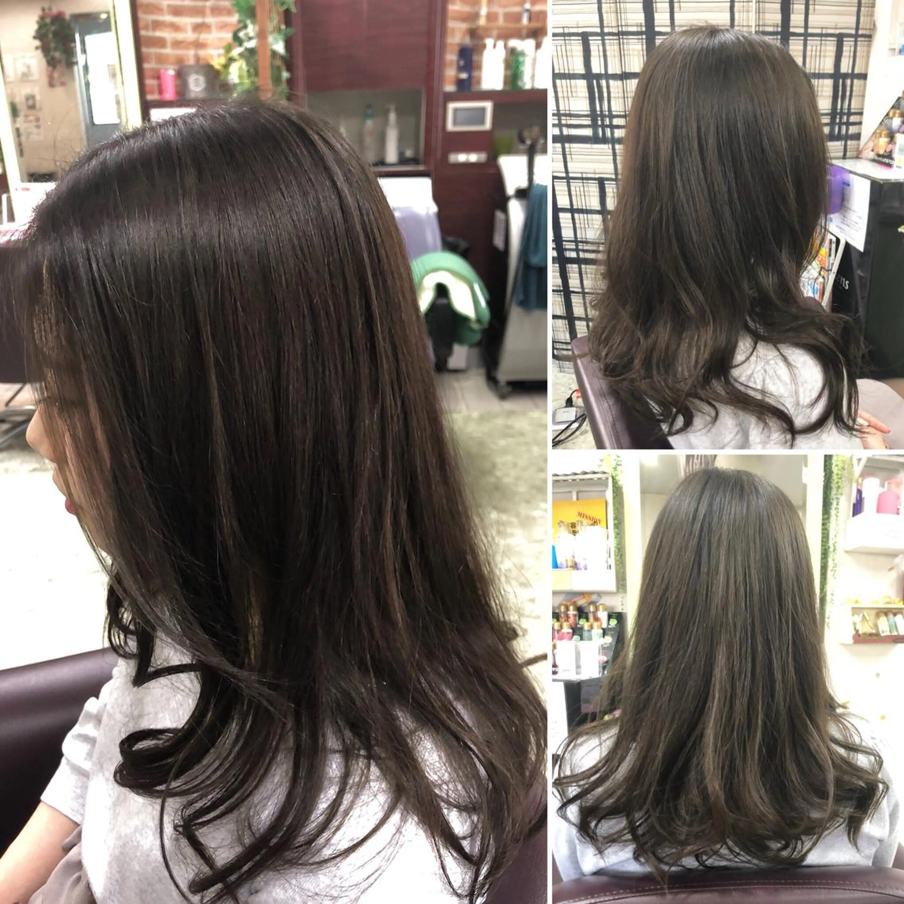 セミロング カラー アッシュ ハイライトカラー ハイライト カット ヘアカラー トリートメント Revie所属・松 下のヘアスタイル