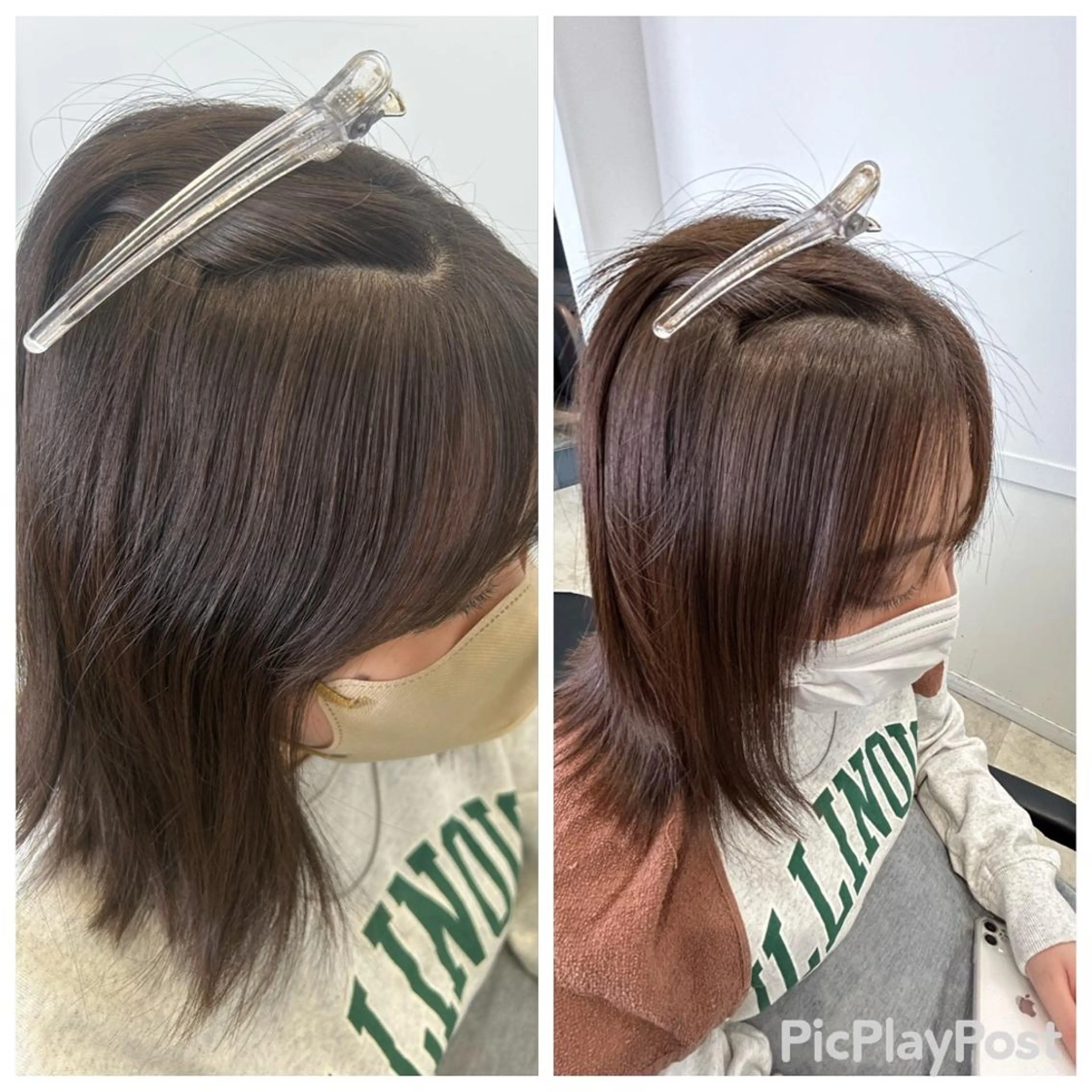 ミディアム パーマ 顔周りカット ブリーチ縮毛矯正 ／髪質改善／KEIのヘアスタイル