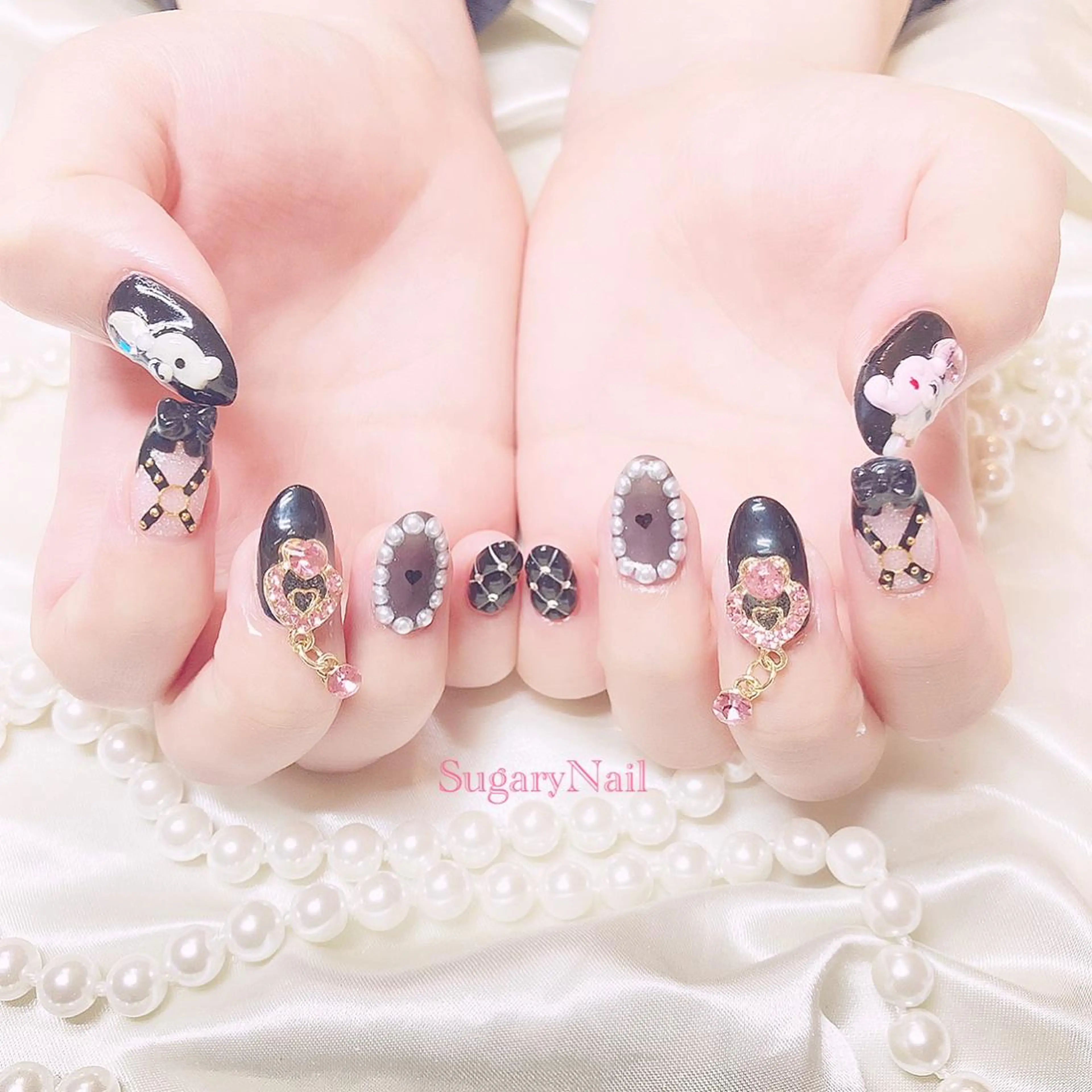ネイル アートネイル リボン ハンドネイル SugaryNail Rinaのネイルデザイン