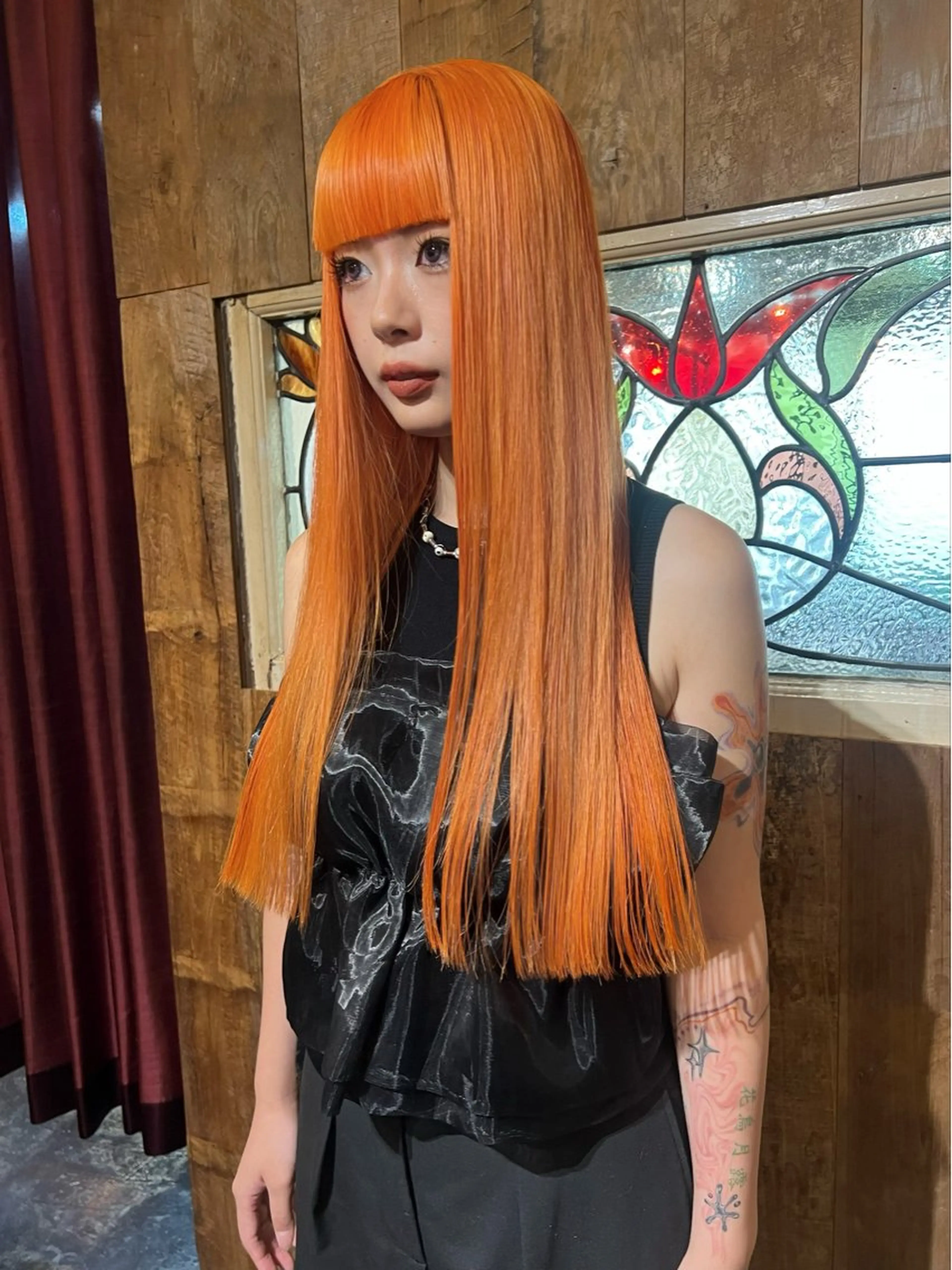 ロング カラー ブリーチ ケアブリーチ ハイトーンカラー オレンジ ロング ハイトーンカラー🍑 maanaのヘアスタイル