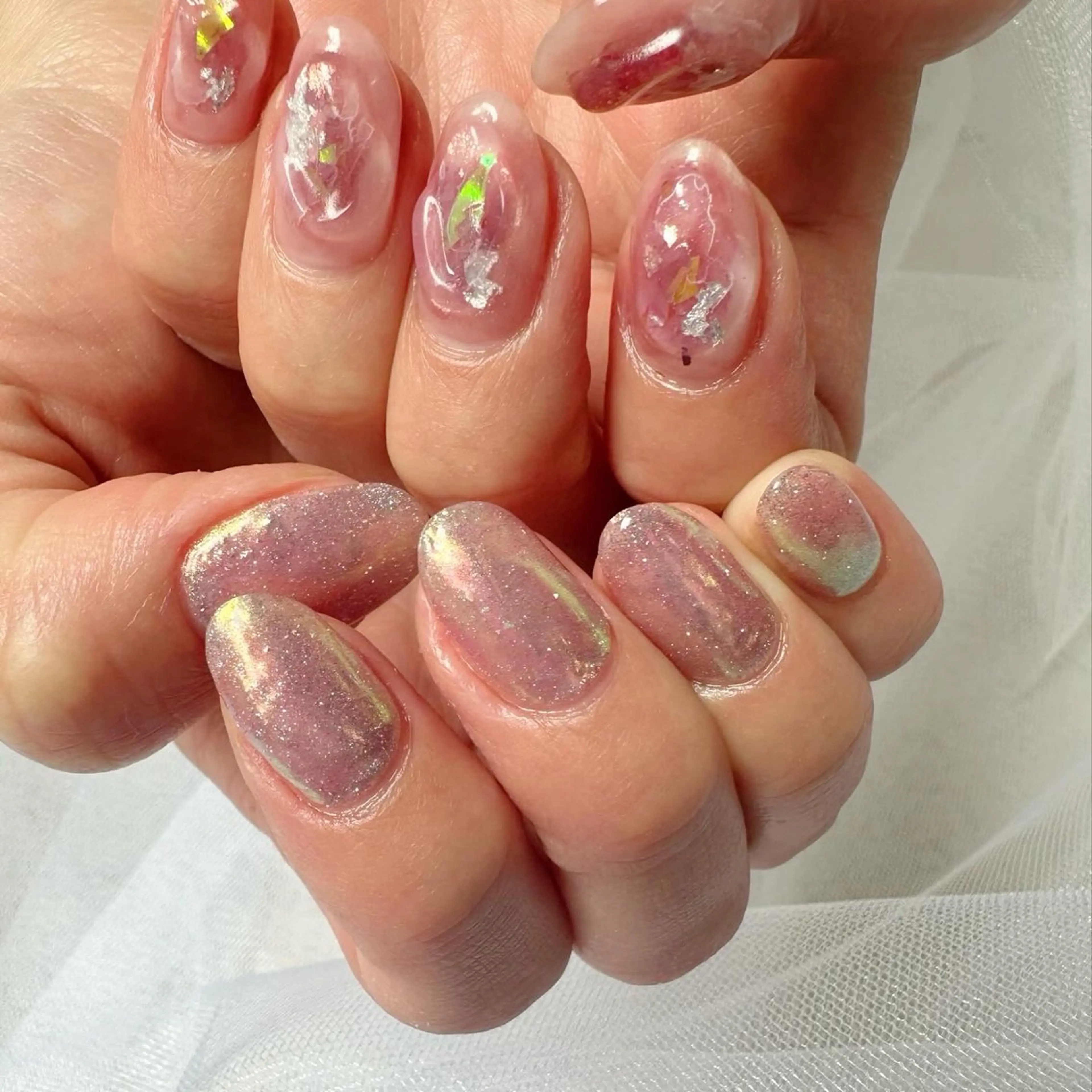 ネイル オーロラネイル クリアネイル 氷ネイル・うるうるネイル キラキラネイル 韓国ネイル 🪞KAPE NAIL 🪞のネイルデザイン