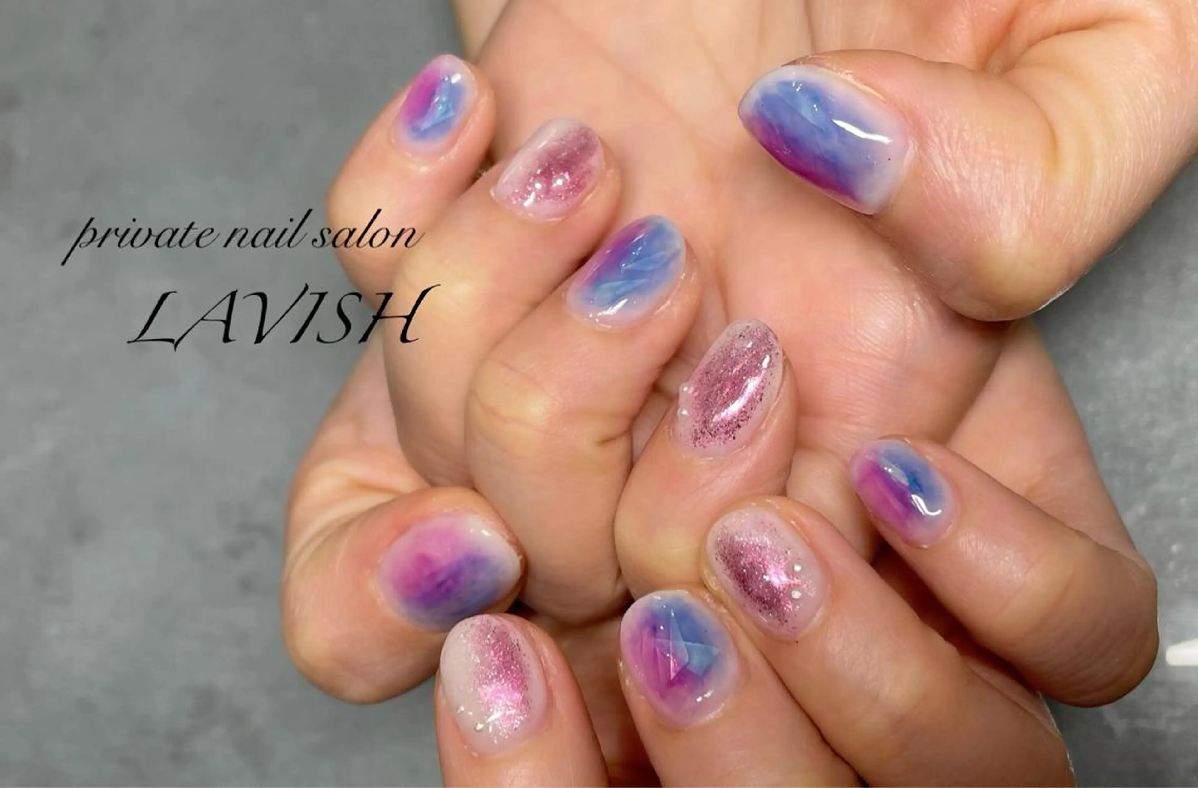 ネイル 氷ネイル・うるうるネイル 韓国ネイル ニュアンスネイル 夏ネイル LAVISH nail salonのネイルデザイン