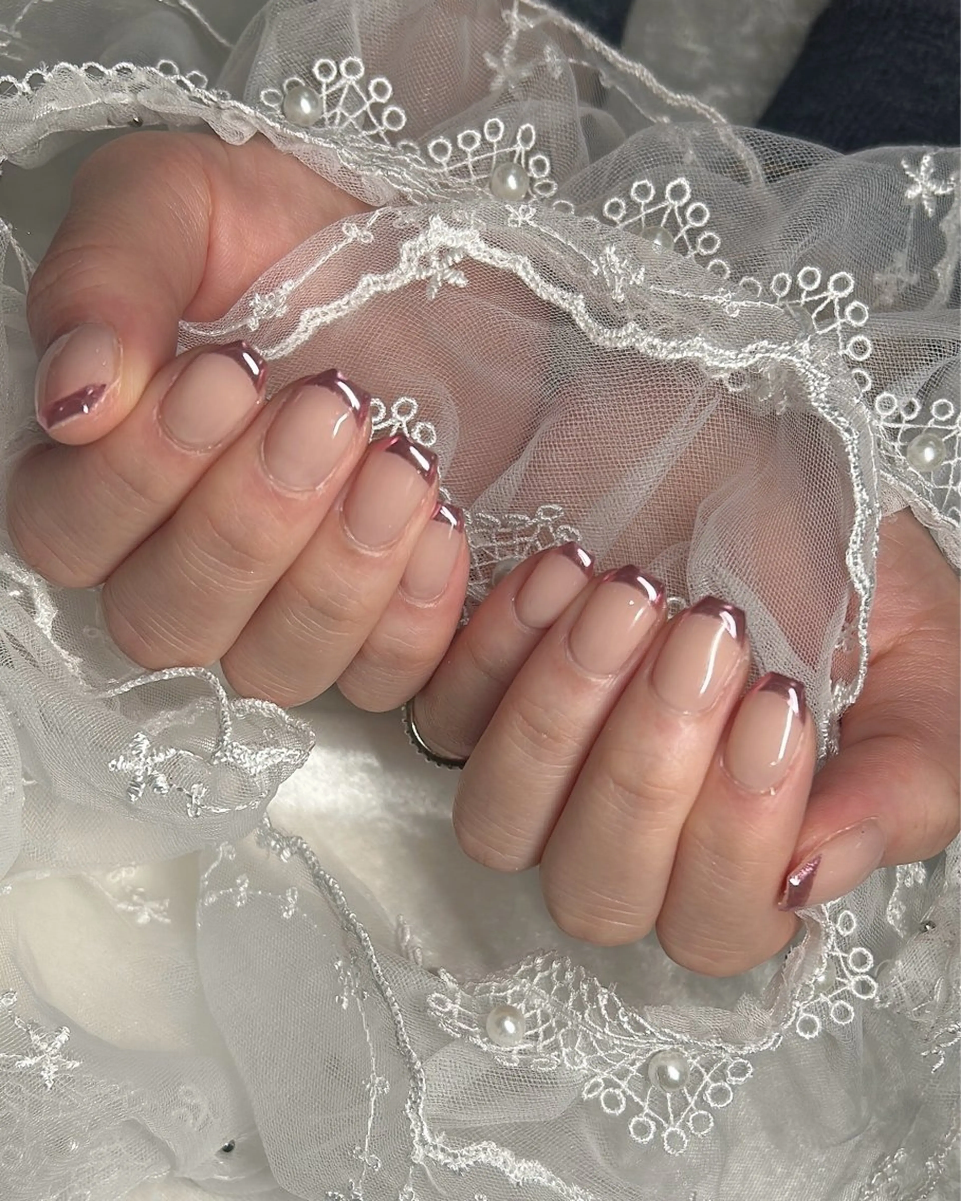 ネイル フレンチネイル ミラーネイル ハンドネイル Bestnail所属・Best Nail Yu🎀🫧のネイルデザイン