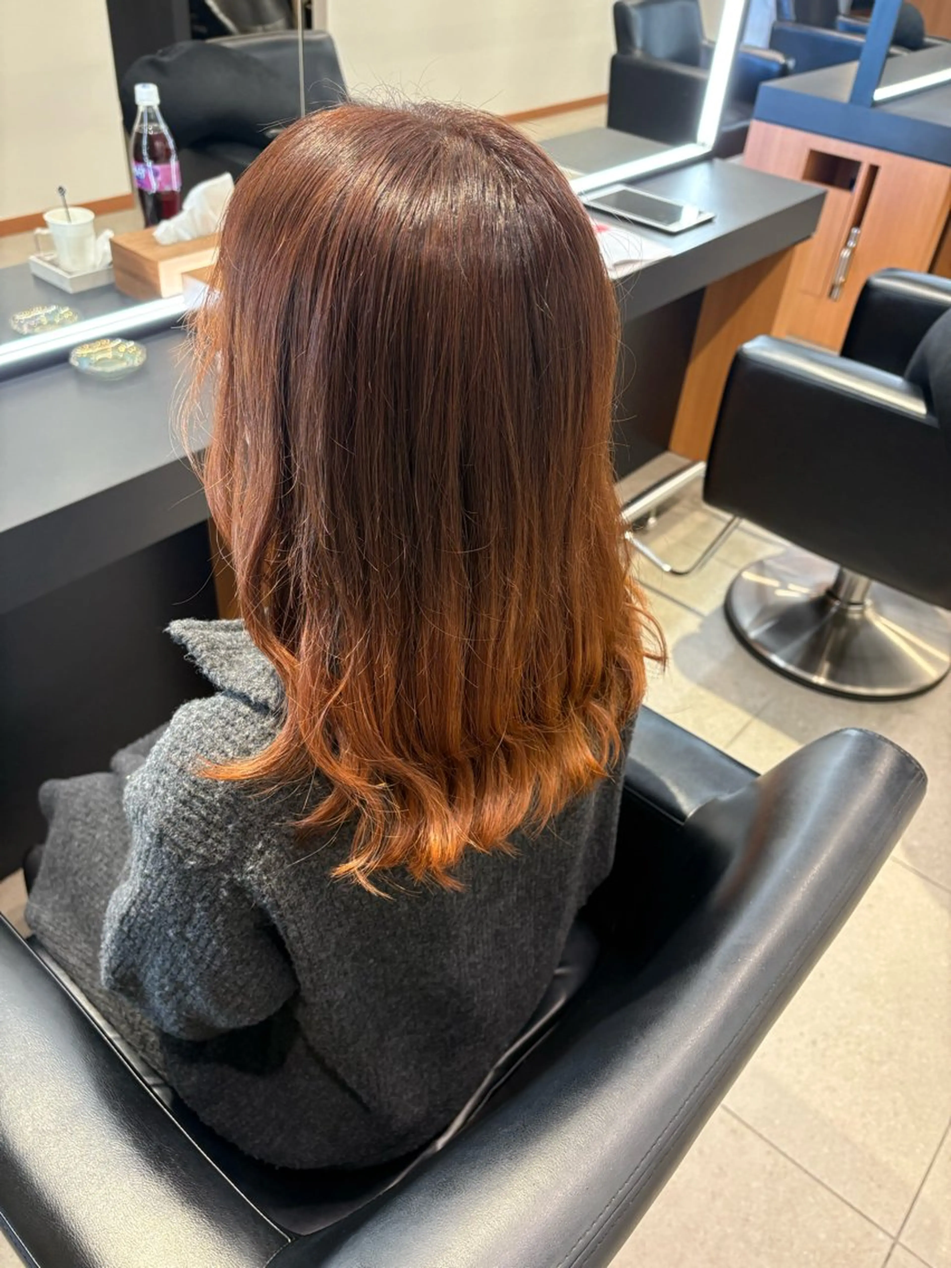 セミロング カラー ブラウンカラー オレンジ オレンジブラウン カット ヘアカラー ERII (ému） 伏見/カット無料のヘアスタイル