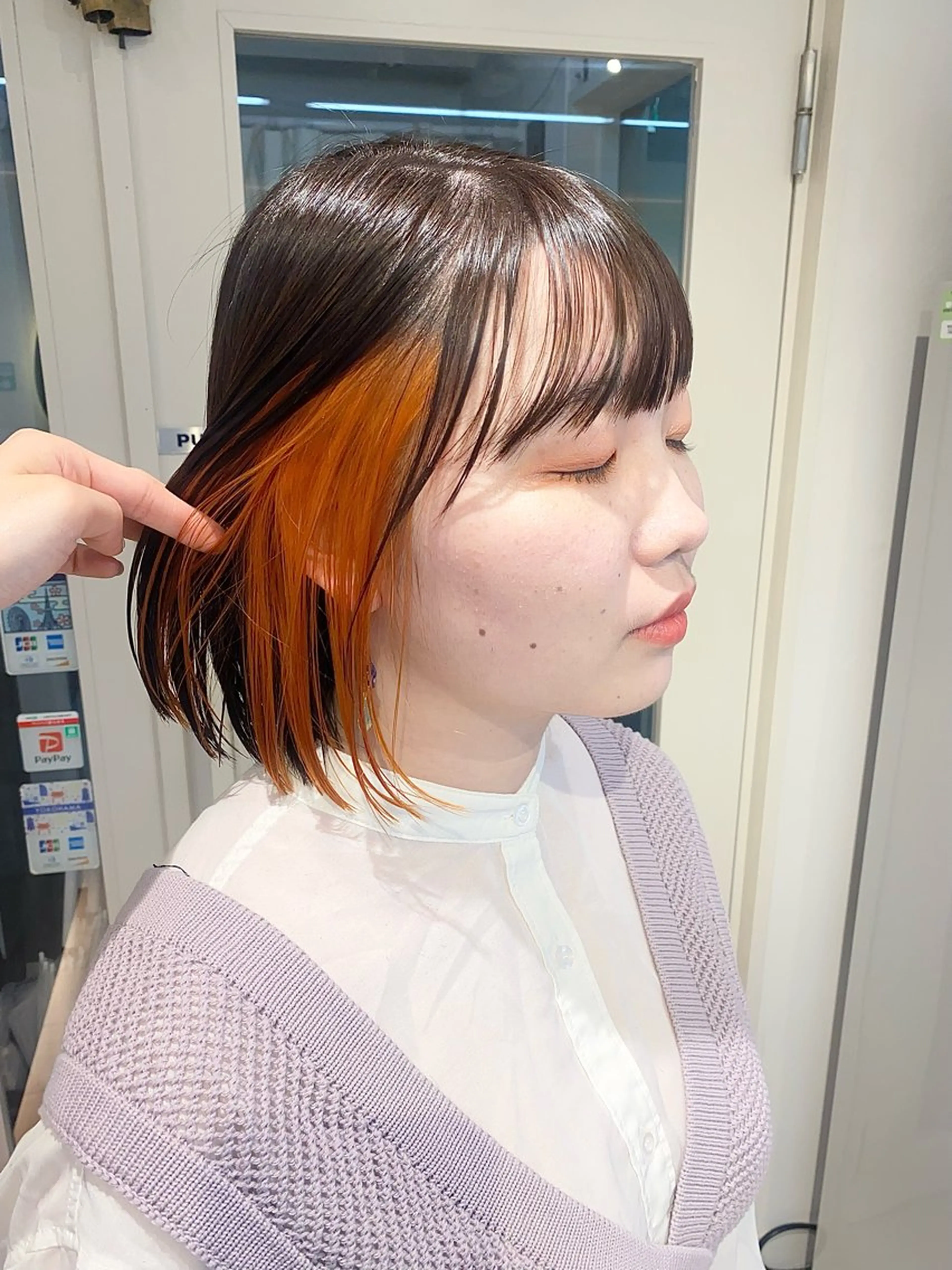 ミディアム カラー ブリーチ インナーカラー オレンジ Aya　ブリーチなし 🌱　ダブルカラーのヘアスタイル