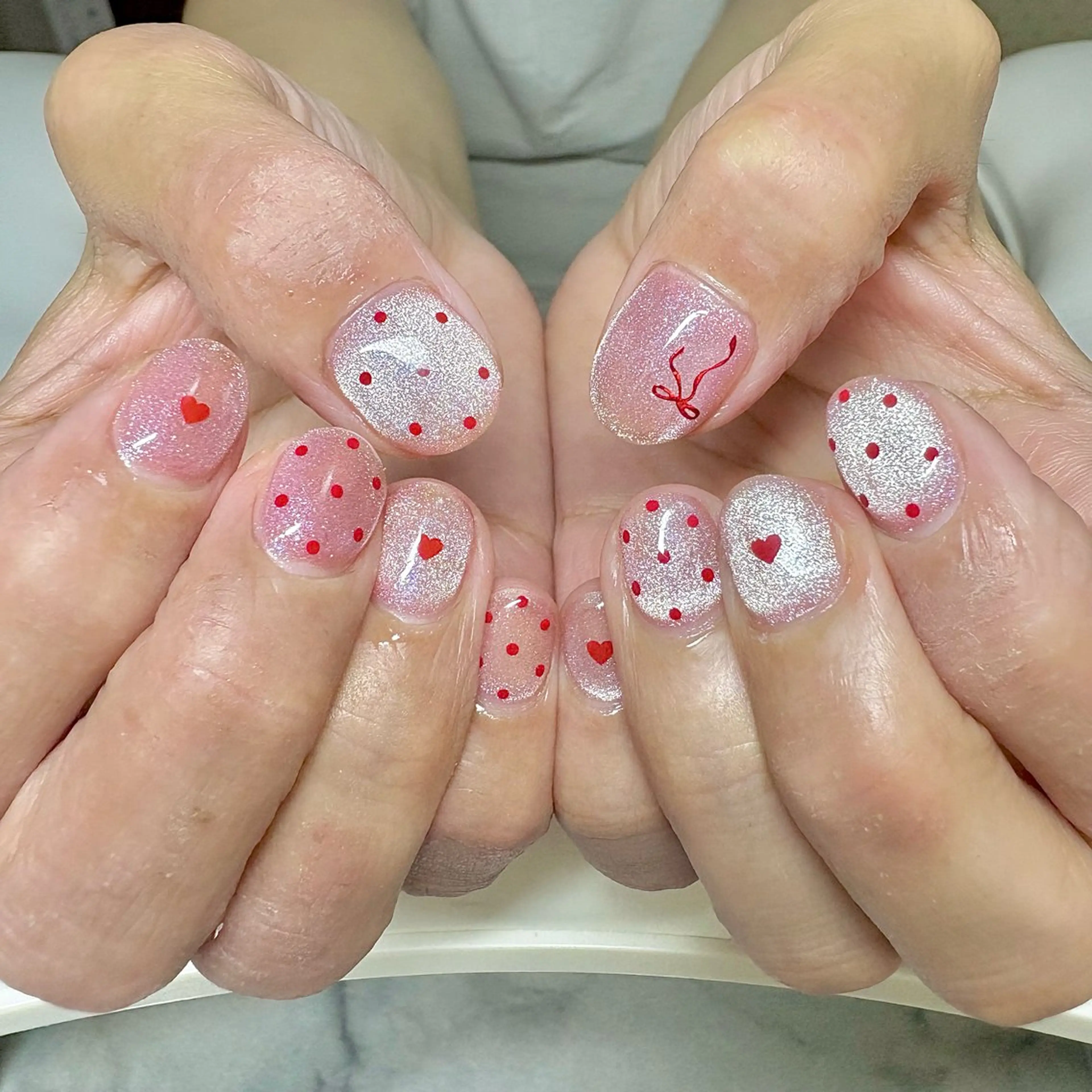 ネイル アートネイル ドット ハート マグネットネイル リボン R'z  Nail Rihoのネイルデザイン