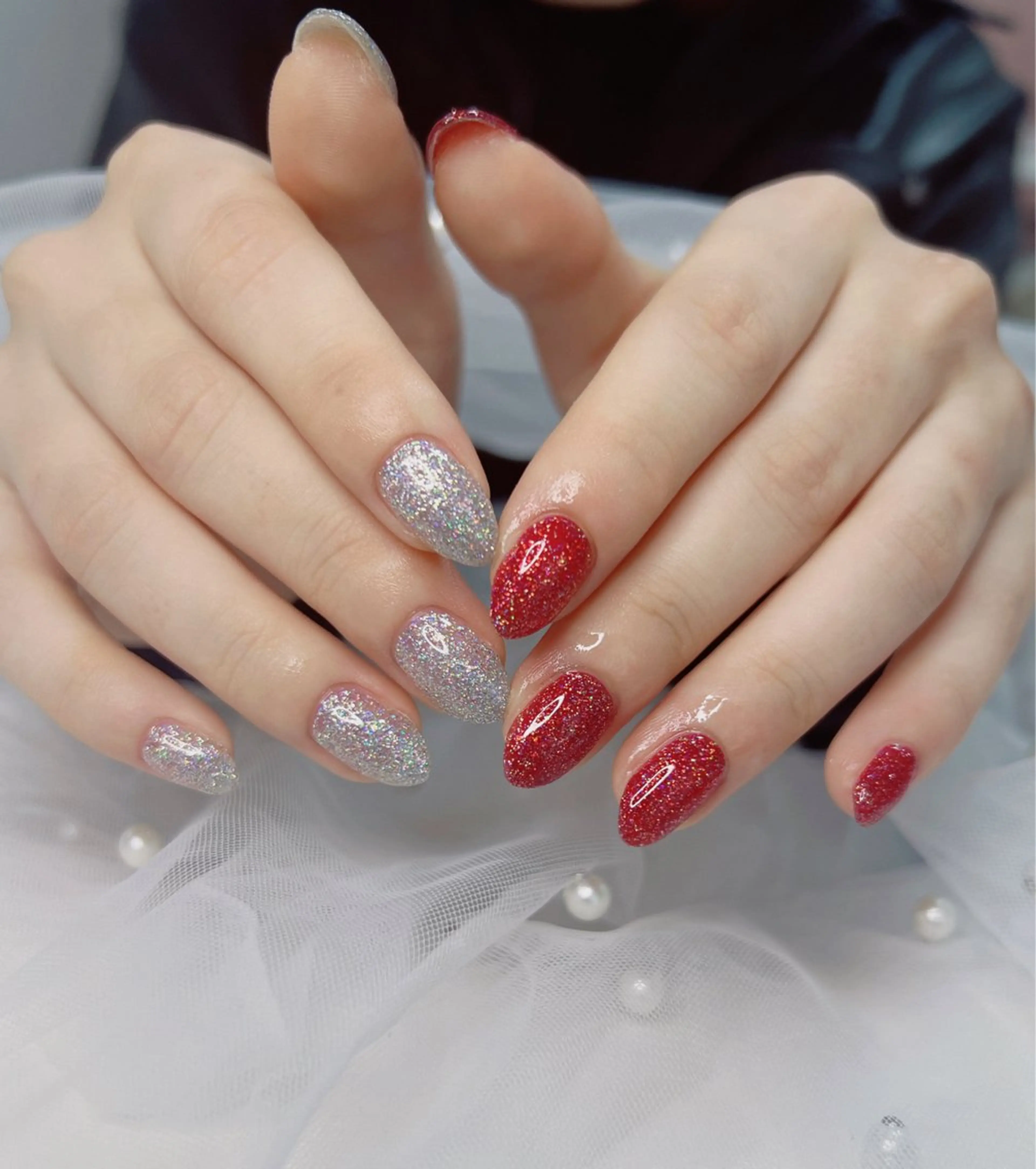 ネイル オーロラネイル 長さ出し フットネイル 韓国ネイル ラメ(グリッター) ハンドネイル 👍thumbs up nail👍のネイルデザイン