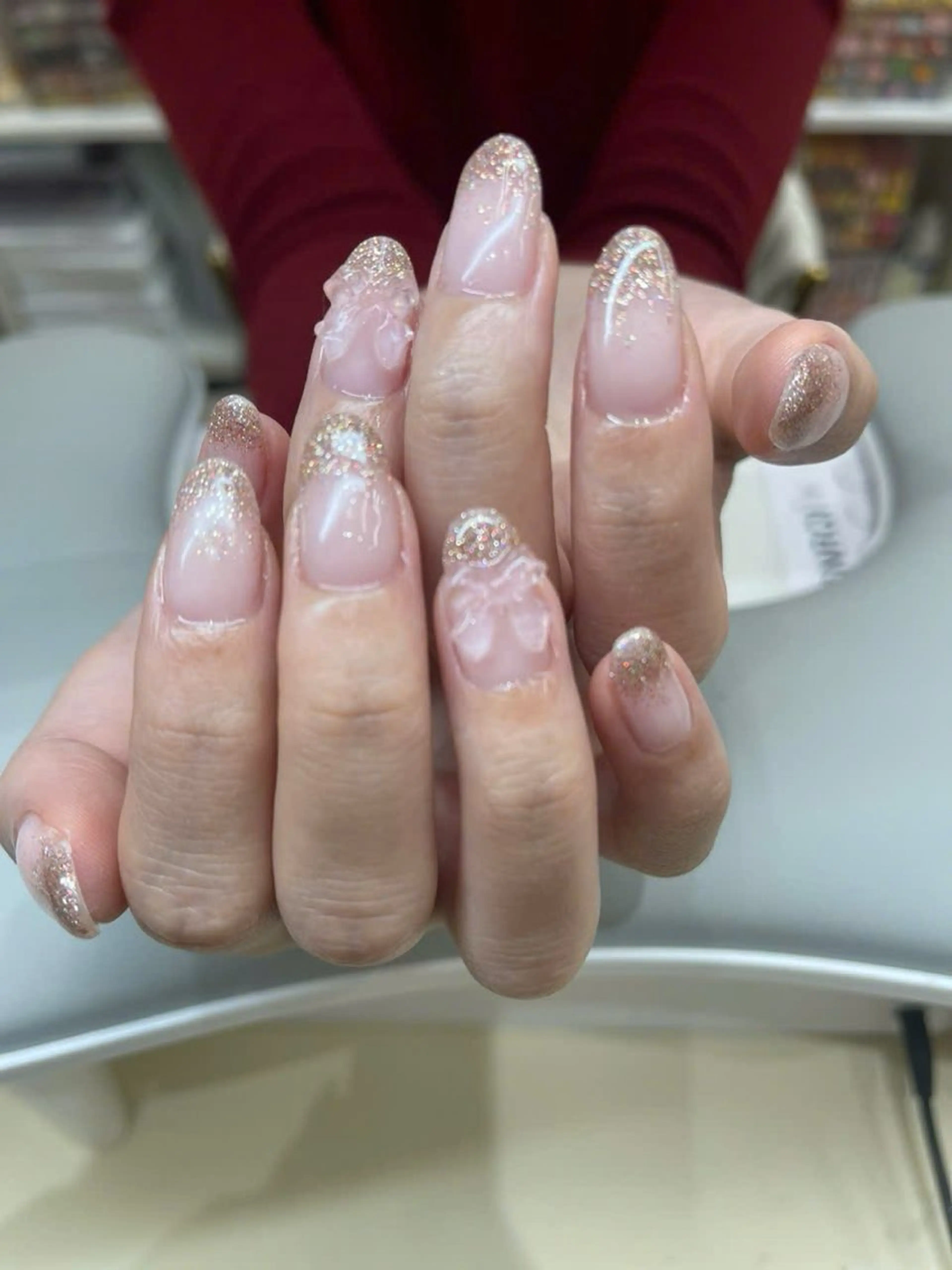 ネイル フレンチネイル ジェルネイル ガラスフレンチ 韓国ネイル マグネットネイル ハンドネイル Minette nail所属・Minette nailHuongのネイルデザイン