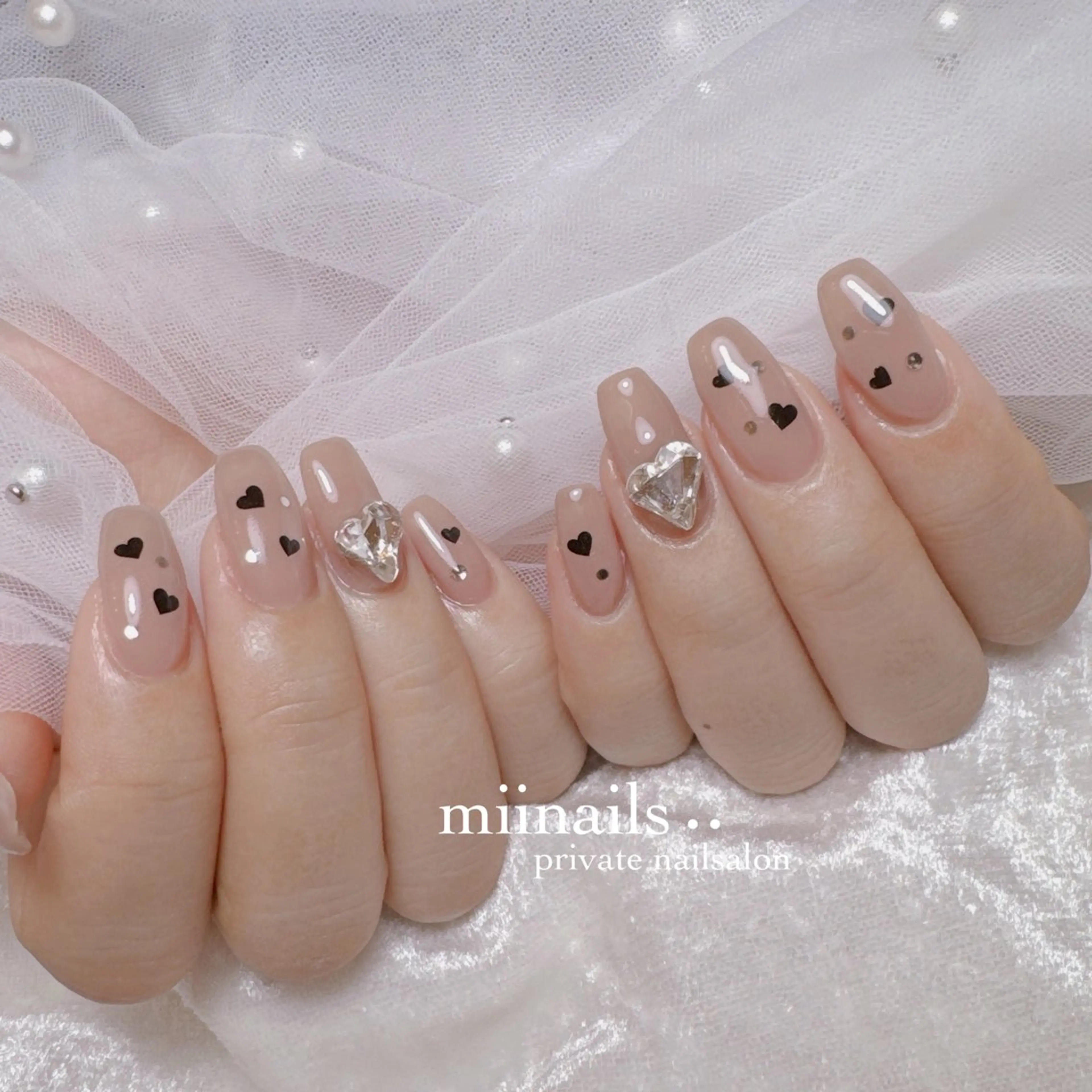 ネイル ハート 韓国ネイル ワンホンネイル ハンドネイル nailsalon miinailsのネイルデザイン