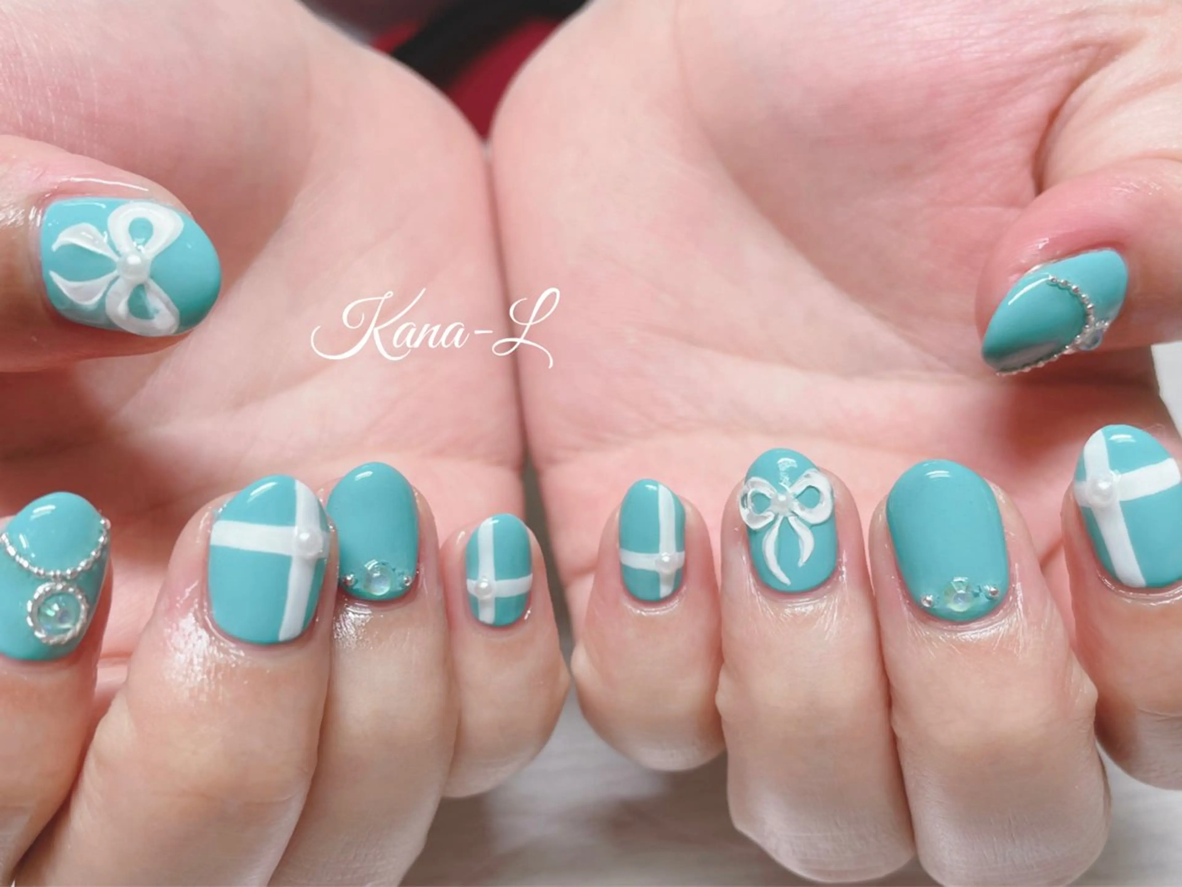 ネイル ブルー ジェルネイル パラジェル 芦辺 香奈のネイルデザイン