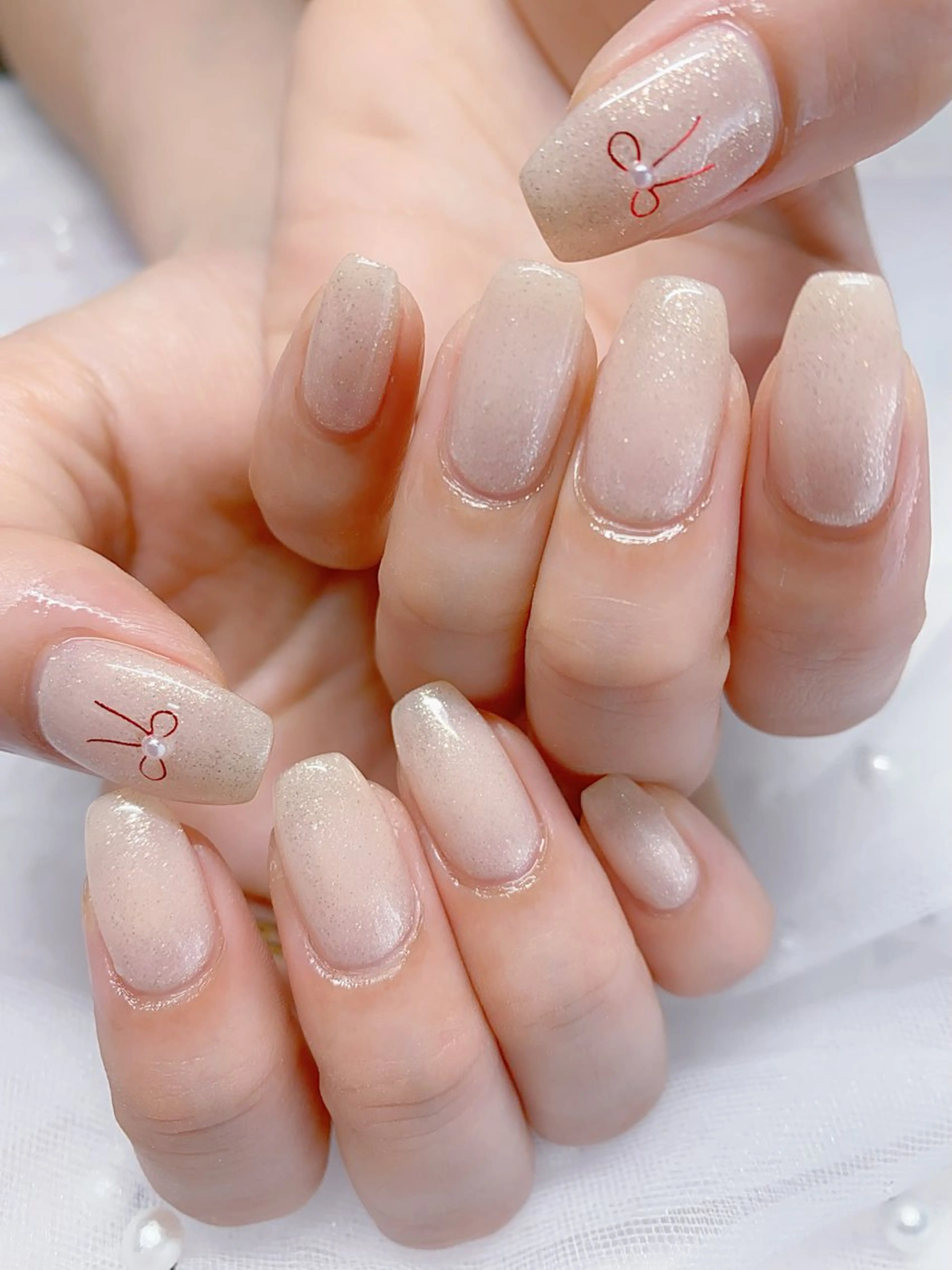 ネイル リボン ハンドネイル Jasmine nailsalon所属・ジャスミン ネイルサロンのネイルデザイン