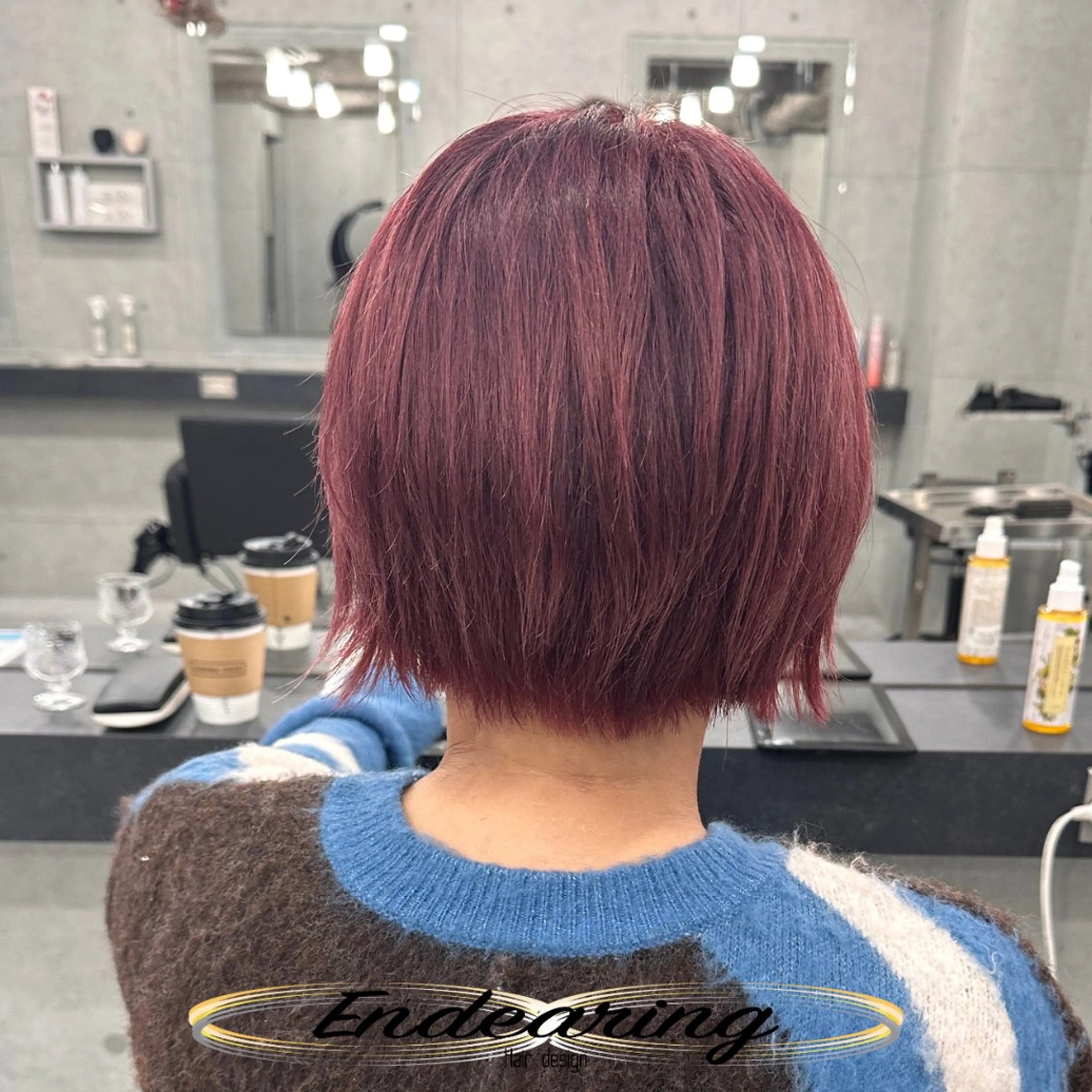 カラー ショートボブ ブリーチ ボルドーカラー 透明感カラー ルビー ヘアカラー Endearing 銀座/レイヤーカットのヘアスタイル