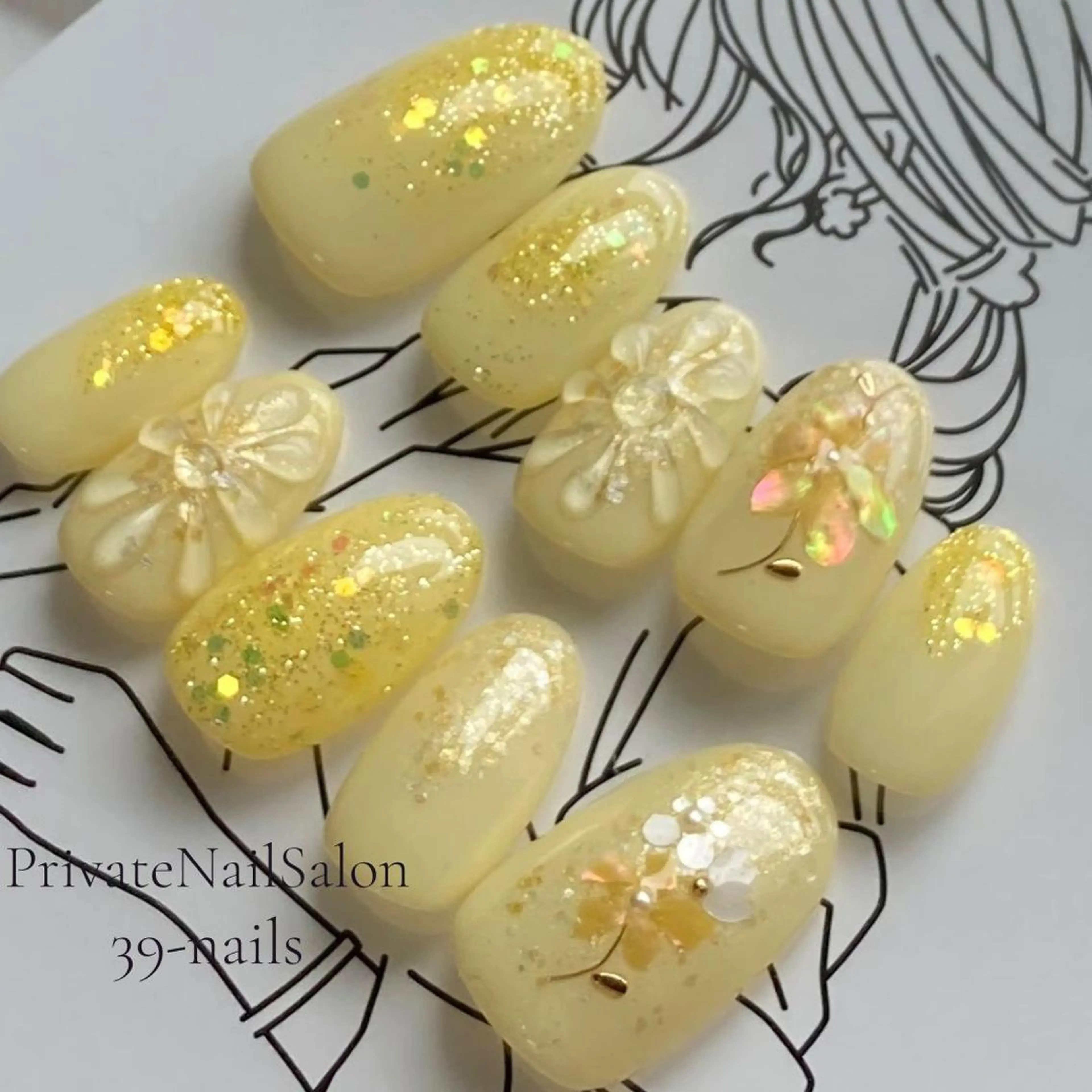 ネイル フラワーネイル ジェルネイル パラジェル ぷっくりネイル 黄色 39-nails EharaMikuのネイルデザイン