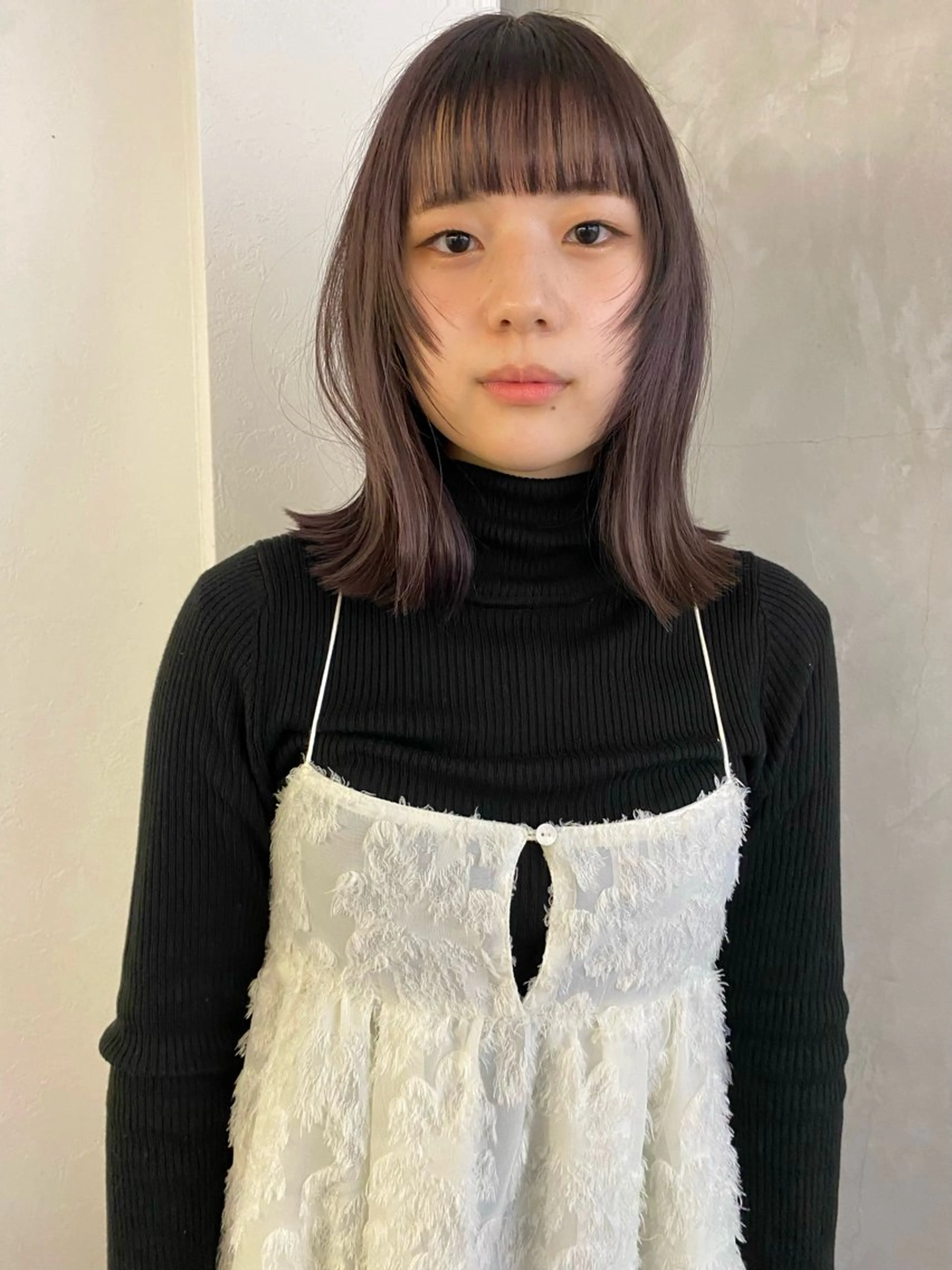 ミディアム カラー パープルカラー 顔まわりレイヤー 姫カット レイヤーカット カット ヘアカラー トリートメント 森貴裕/ベージュ/ パーマ/オリーブのヘアスタイル