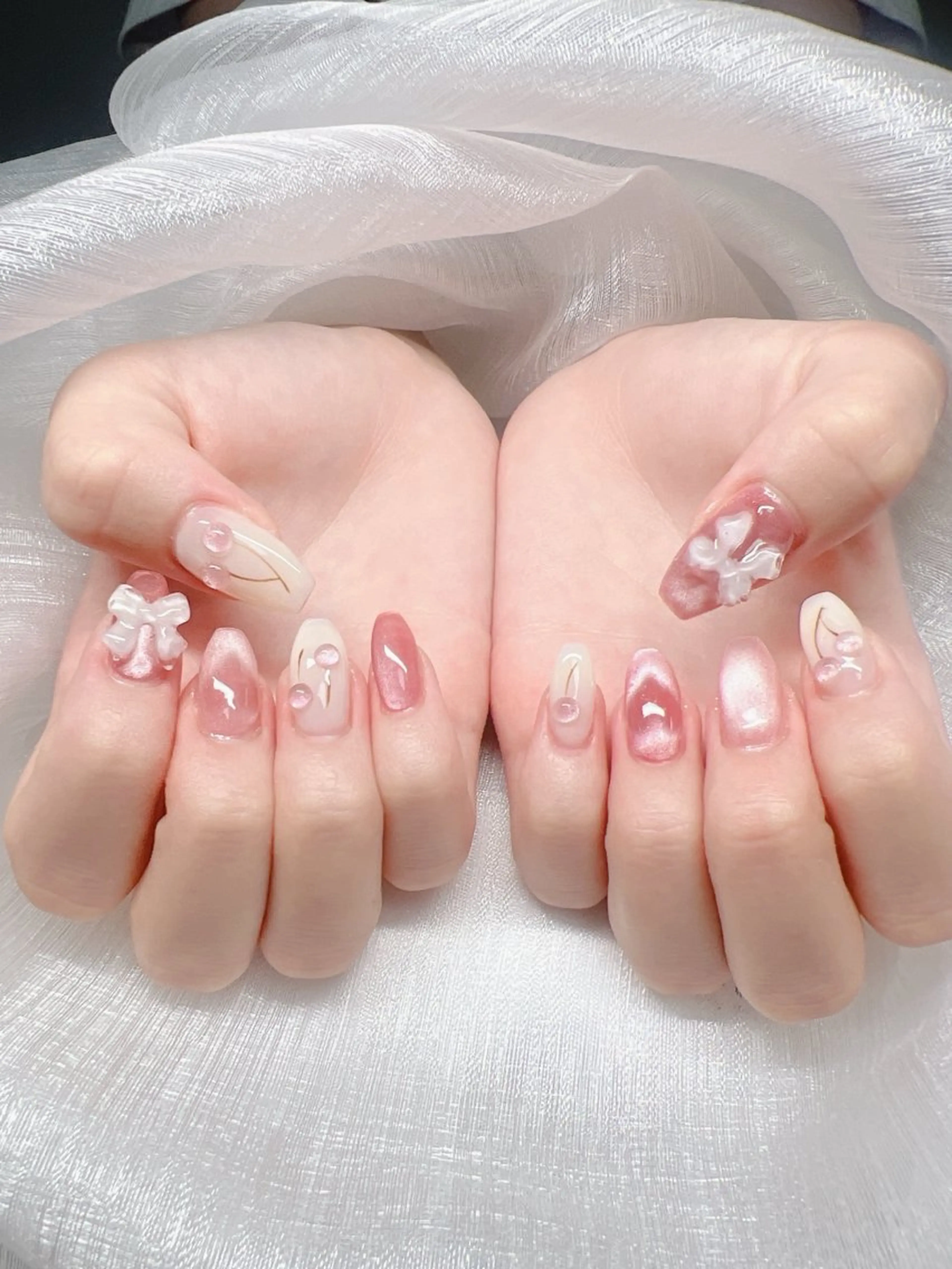 ネイル 長さ出し グラデーション キラキラネイル マグネットネイル ニュアンスネイル ハンドネイル Lee Nails チップ長さだし専門店のネイルデザイン