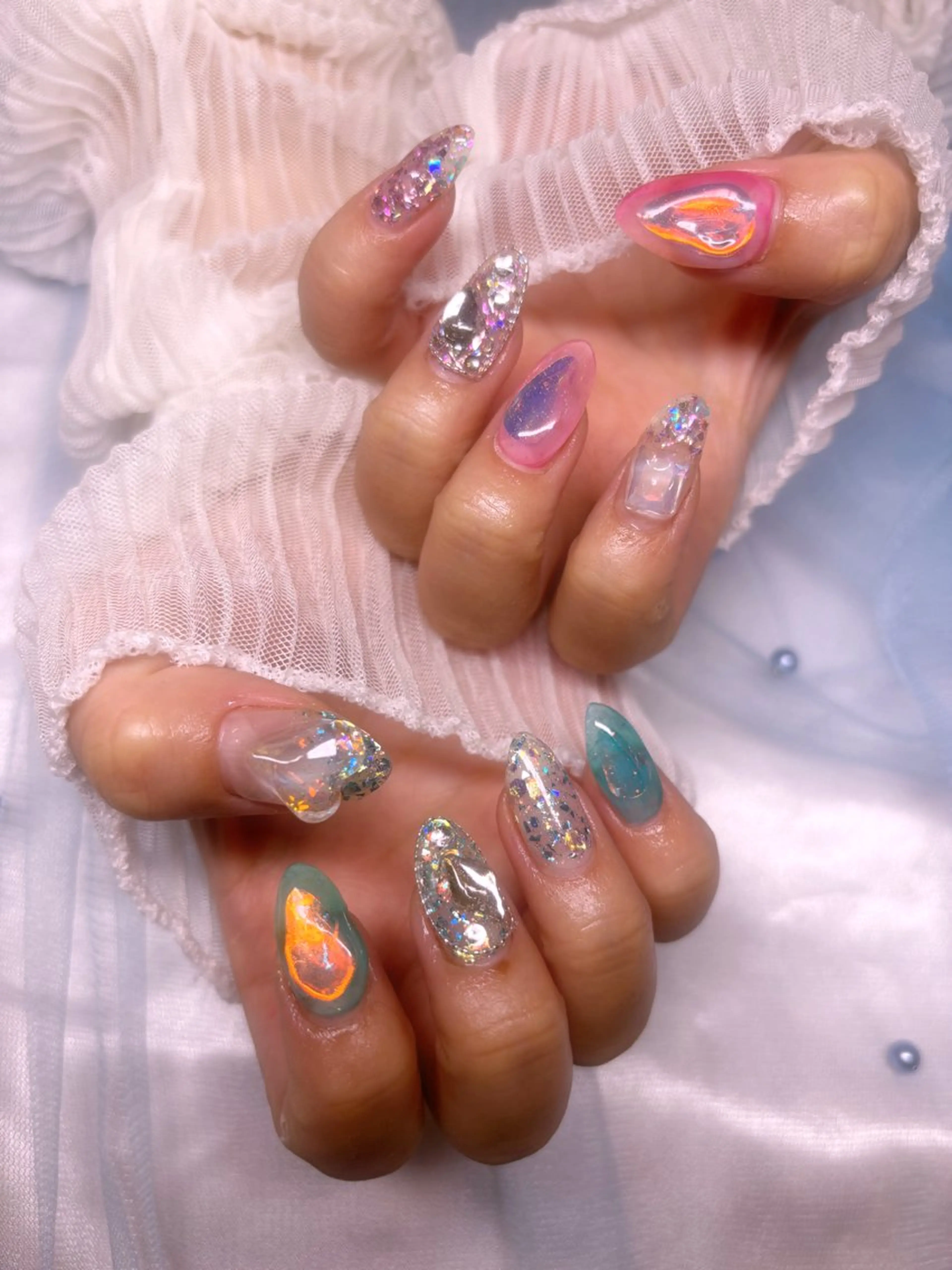 ネイル 氷ネイル・うるうるネイル ハンドネイル Nail Salon macherieのネイルデザイン
