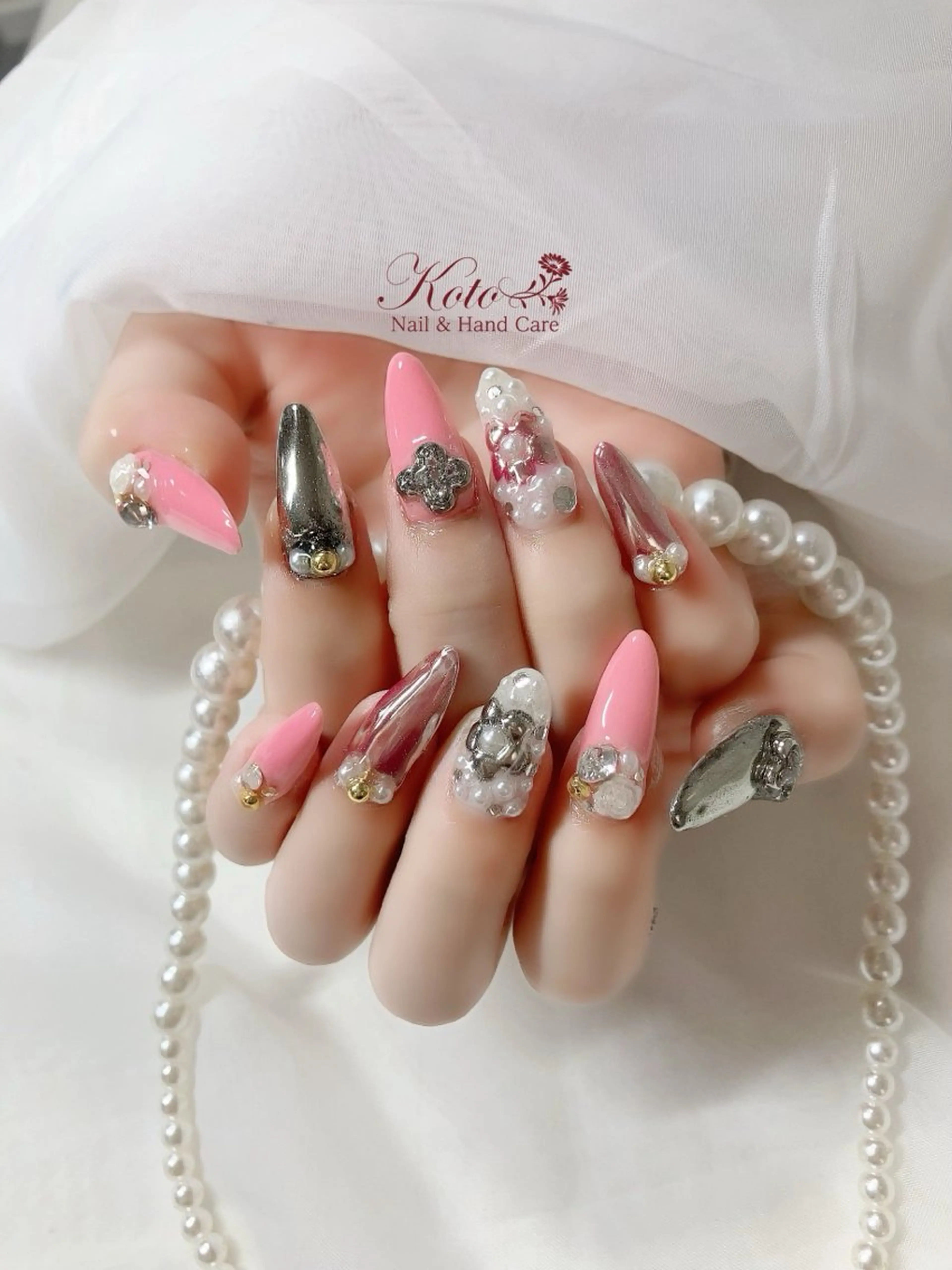 ネイル 長さ出し ジェルネイル ミラーネイル 持ち込み ニュアンスネイル ハンドネイル Nail Salon KOTOのネイルデザイン