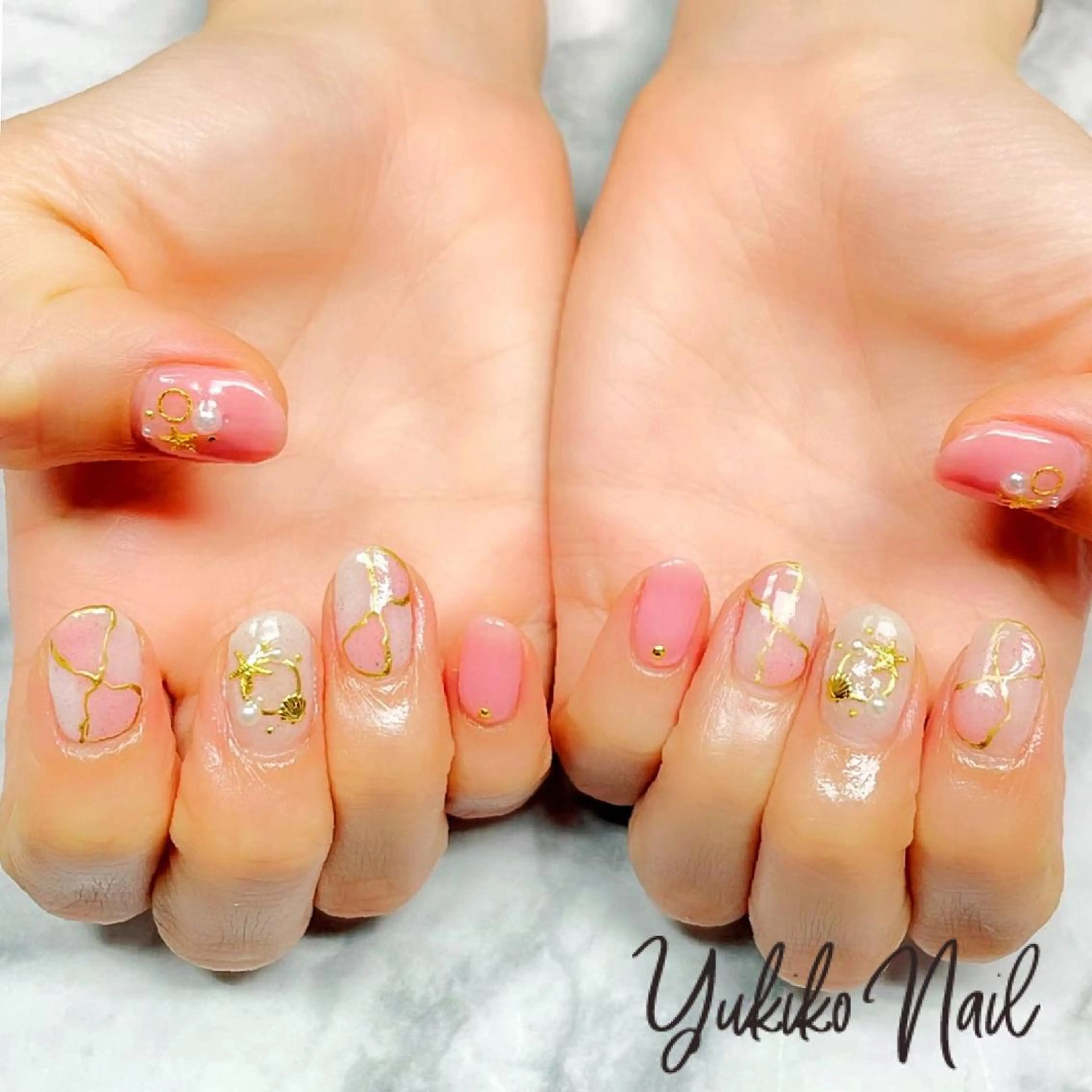 ネイル ピンク 夏ネイル ハンドネイル ユキコ ネイルのネイルデザイン