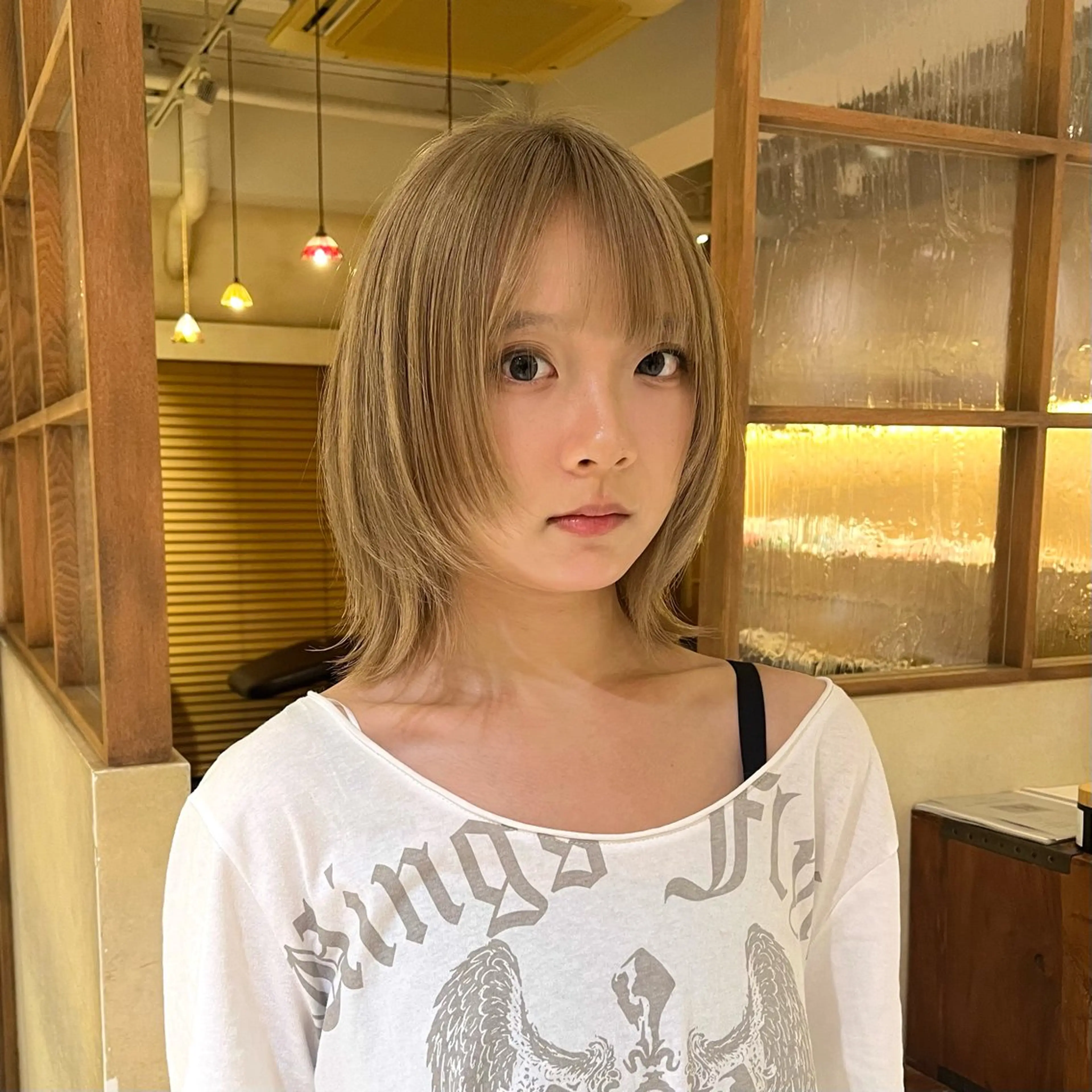 ミディアム カラー ボブレイヤー ブリーチ ブロンド ハイトーンカラー ボブ カット ヘアカラー CANAAN hair salon 表参道店所属・メンズロング／パーマ 村松蒼真のヘアスタイル