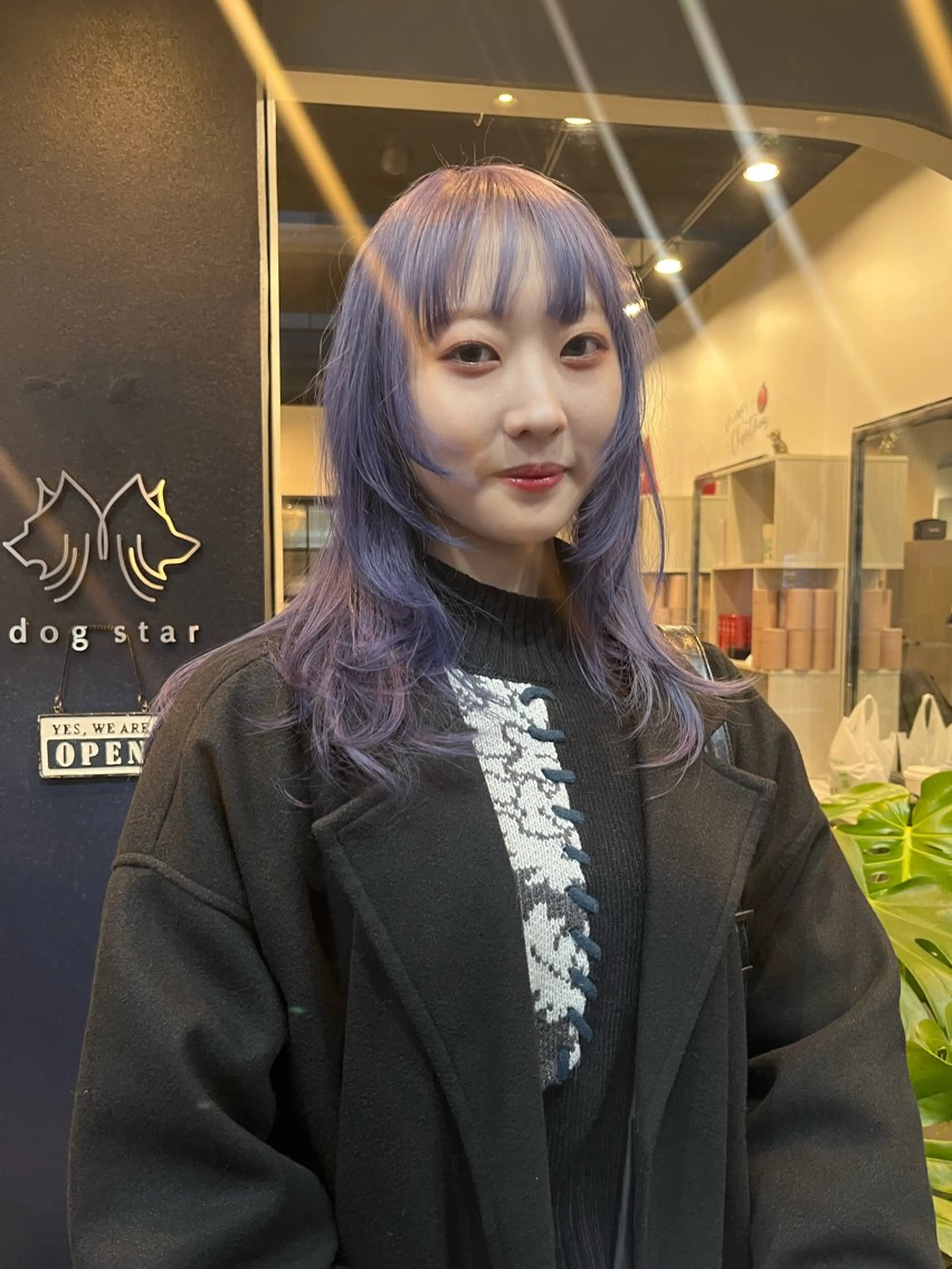 ロング カラー ブルーカラー ブルーバイオレット バイオレットカラー 顔周りカット ウルフカット カット ヘアカラー トリートメント dogstar小林諒 レイヤー/パーマのヘアスタイル