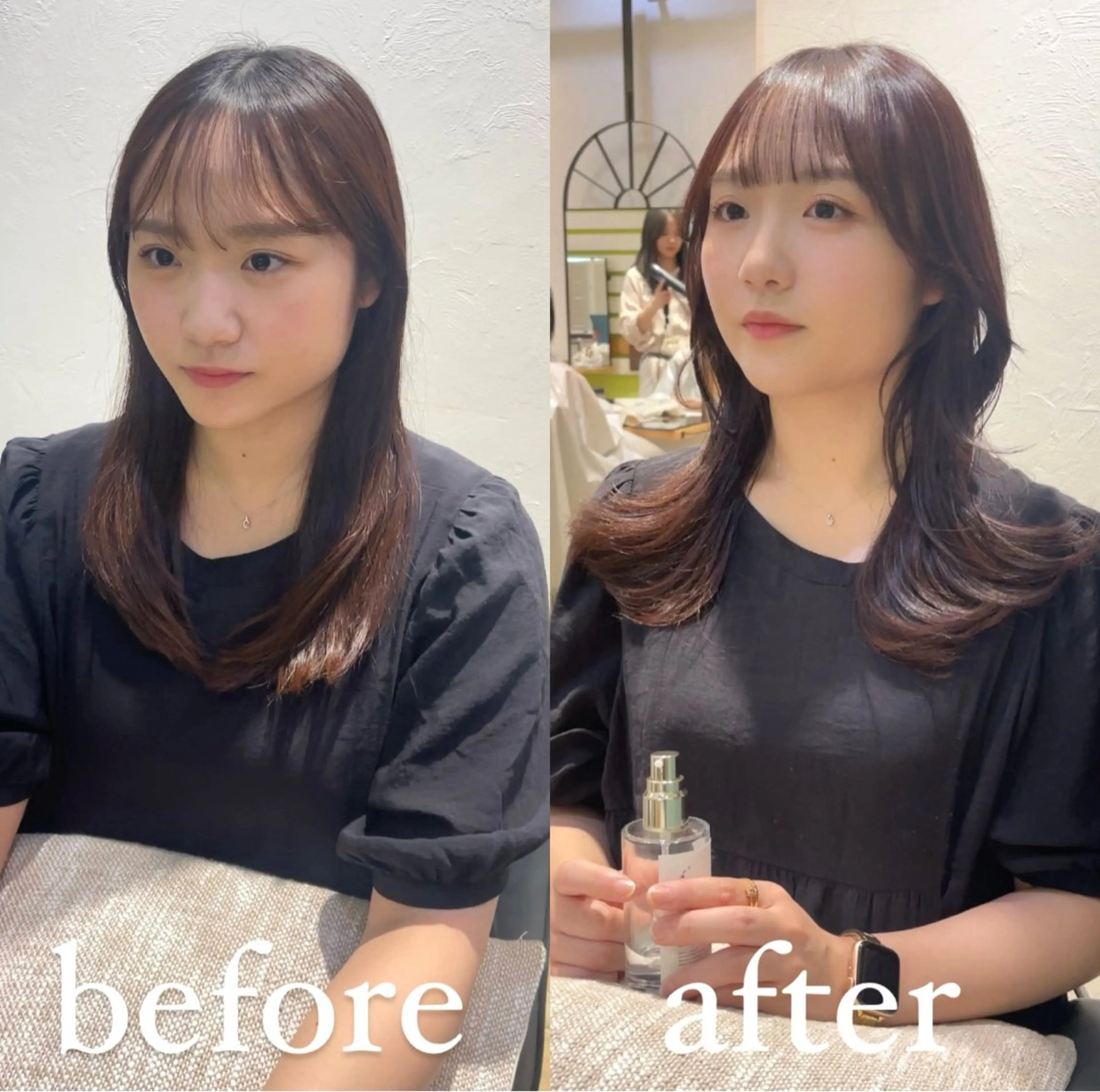 セミロング カラー セミロングレイヤー 透明感カラー グレージュ くびれヘア 顔周りカット カット ヘアカラー トリートメント ヘッドスパ 大人可愛い透明感🌟 小顔・韓国髪🌟野中のヘアスタイル