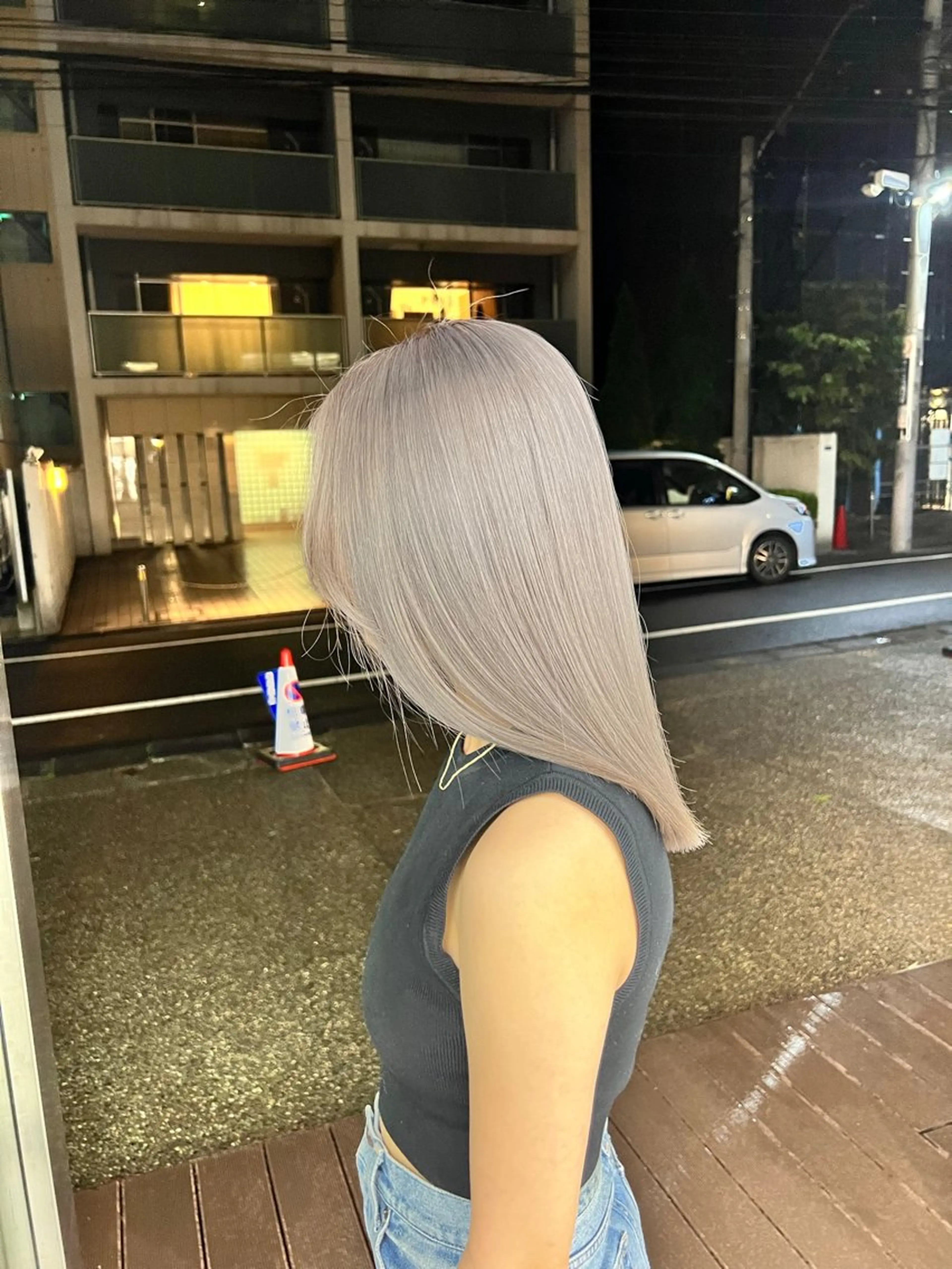 ミディアム カラー グレージュ ムラ修正💎 艶髪ハイトーン💎のヘアスタイル