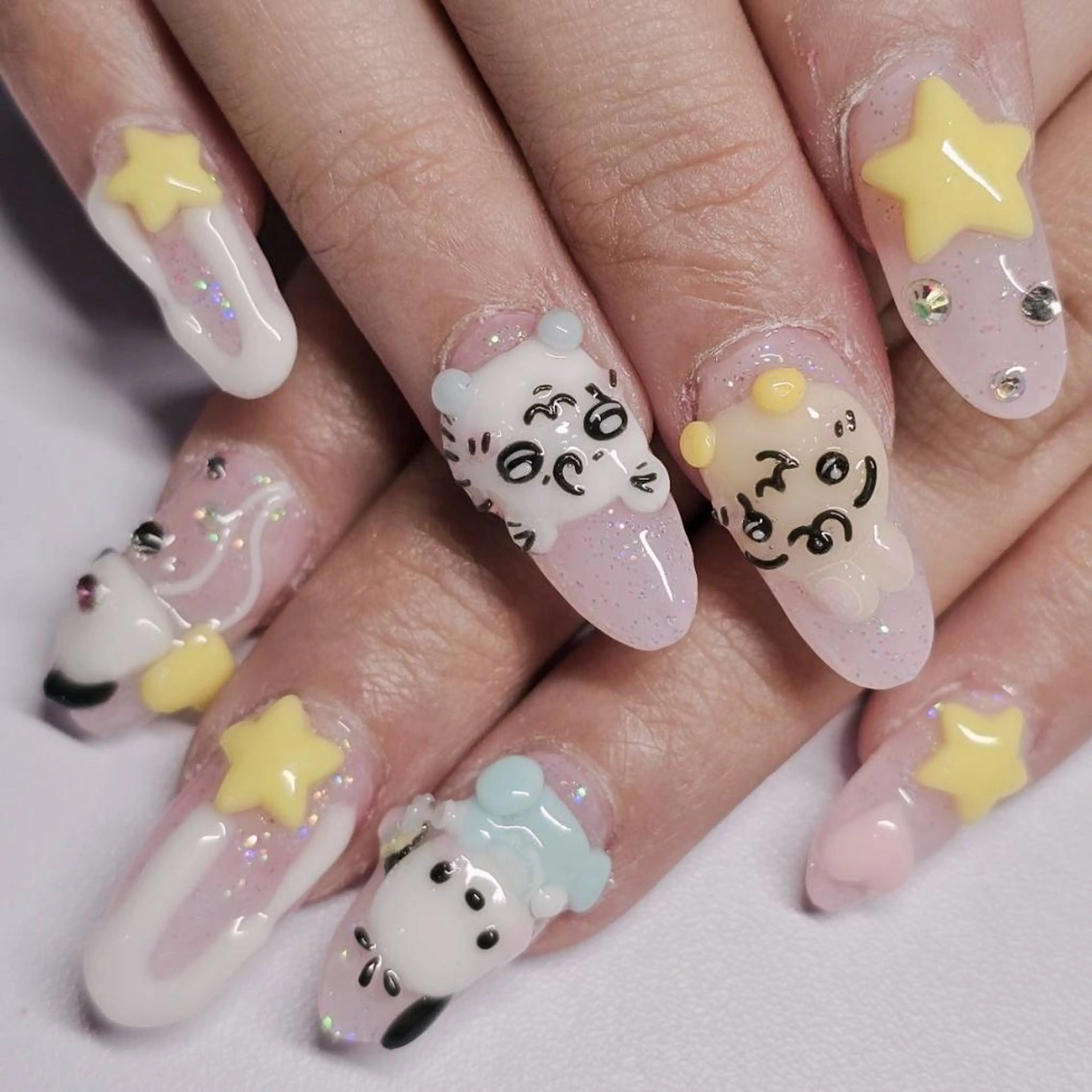 ネイル アートネイル クリアネイル ラメ(グリッター) パステルネイル ピンク ハンドネイル よしだ ひろきのネイルデザイン