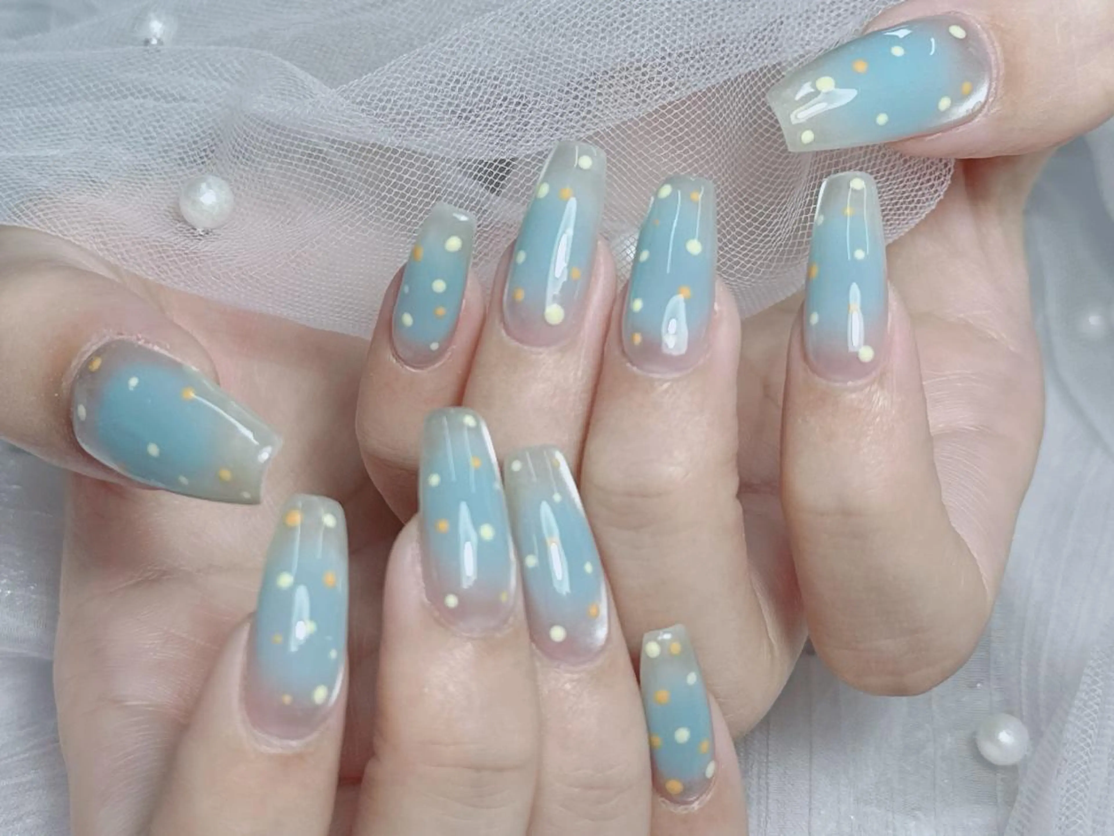 ネイル オーロラネイル チークネイル 長さ出し フットネイル フレンチネイル ハンドネイル Kitty Nail salonのネイルデザイン
