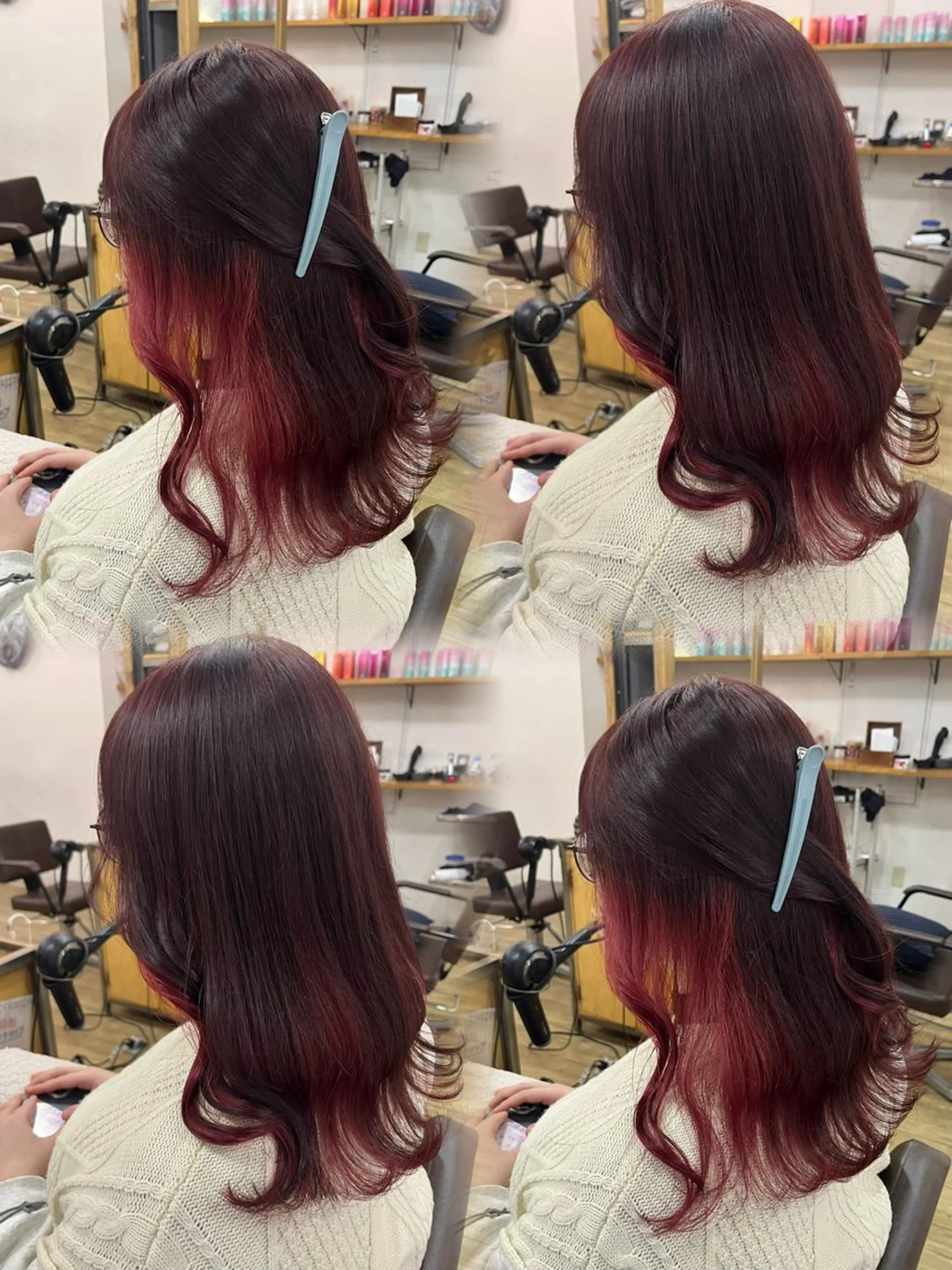 ロング カラー ブリーチ レッドカラー カット ヘアカラー トリートメント 似合わせ/ブリーチ/ ミクෆ‪のヘアスタイル