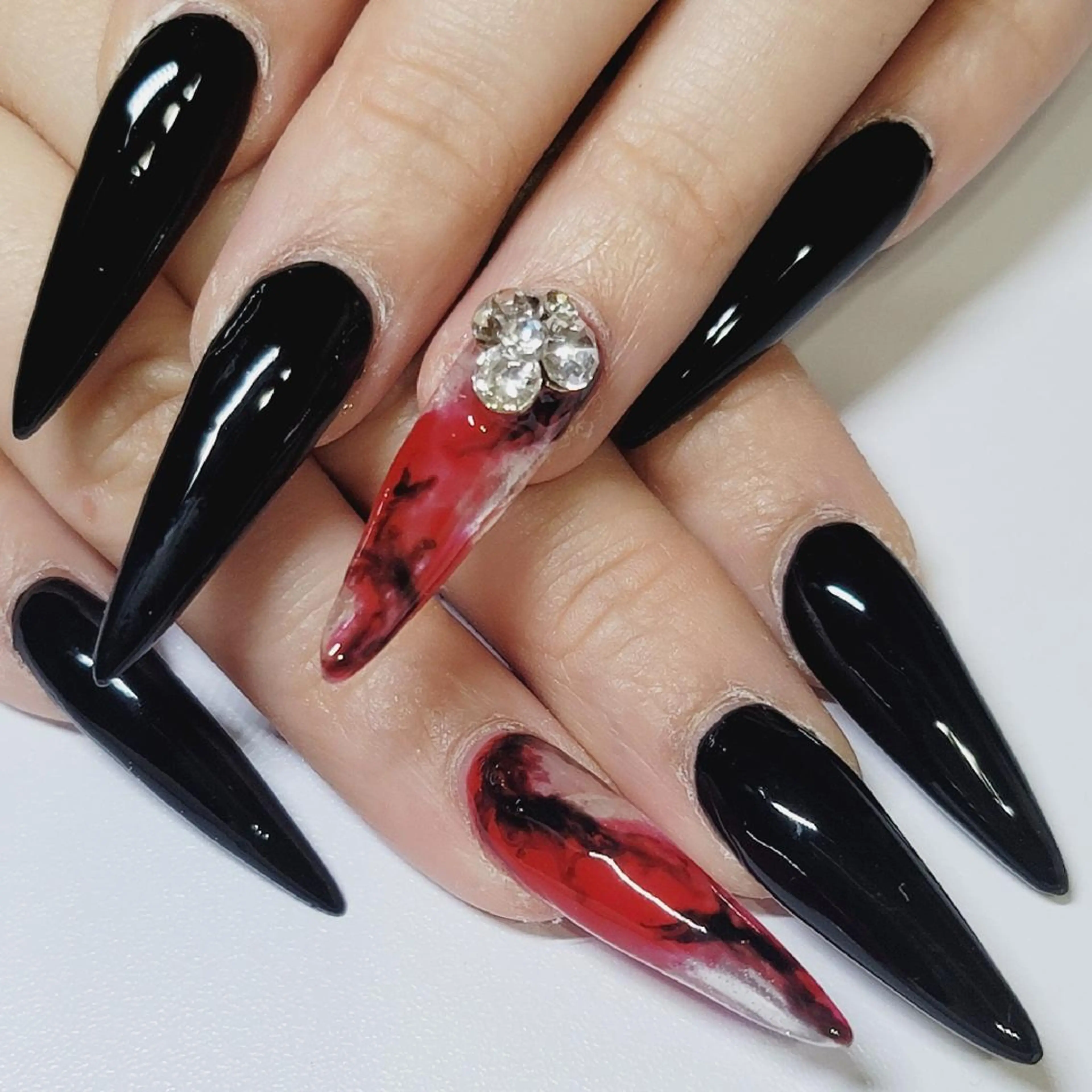 ネイル アートネイル クリアネイル 大理石ネイル(マーブル) ワンカラーネイル 赤色 ハンドネイル よしだ ひろきのネイルデザイン