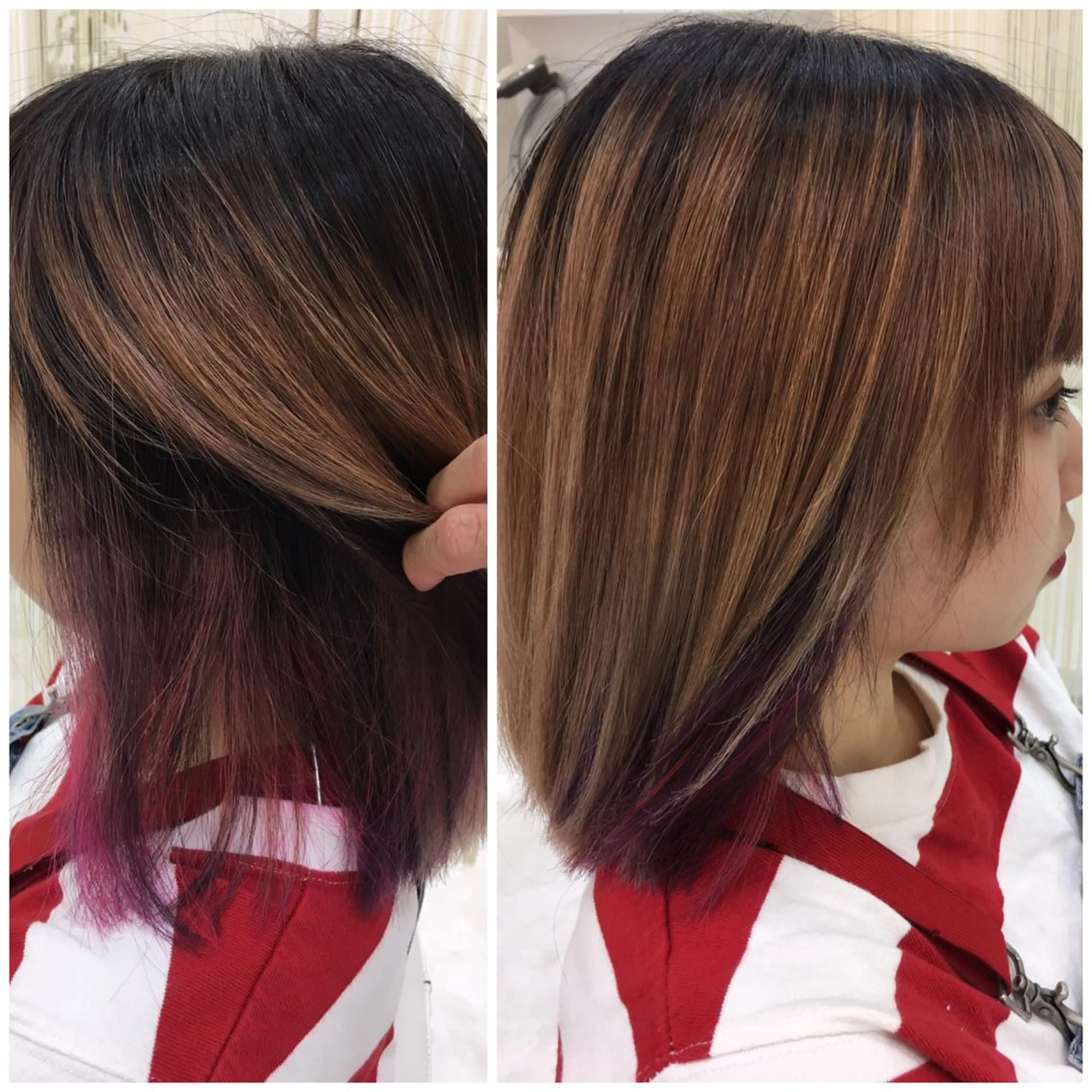 ミディアム カラー グラデーションカラー インナーカラー ピンクカラー パープルカラー 佐藤 祥太のヘアスタイル