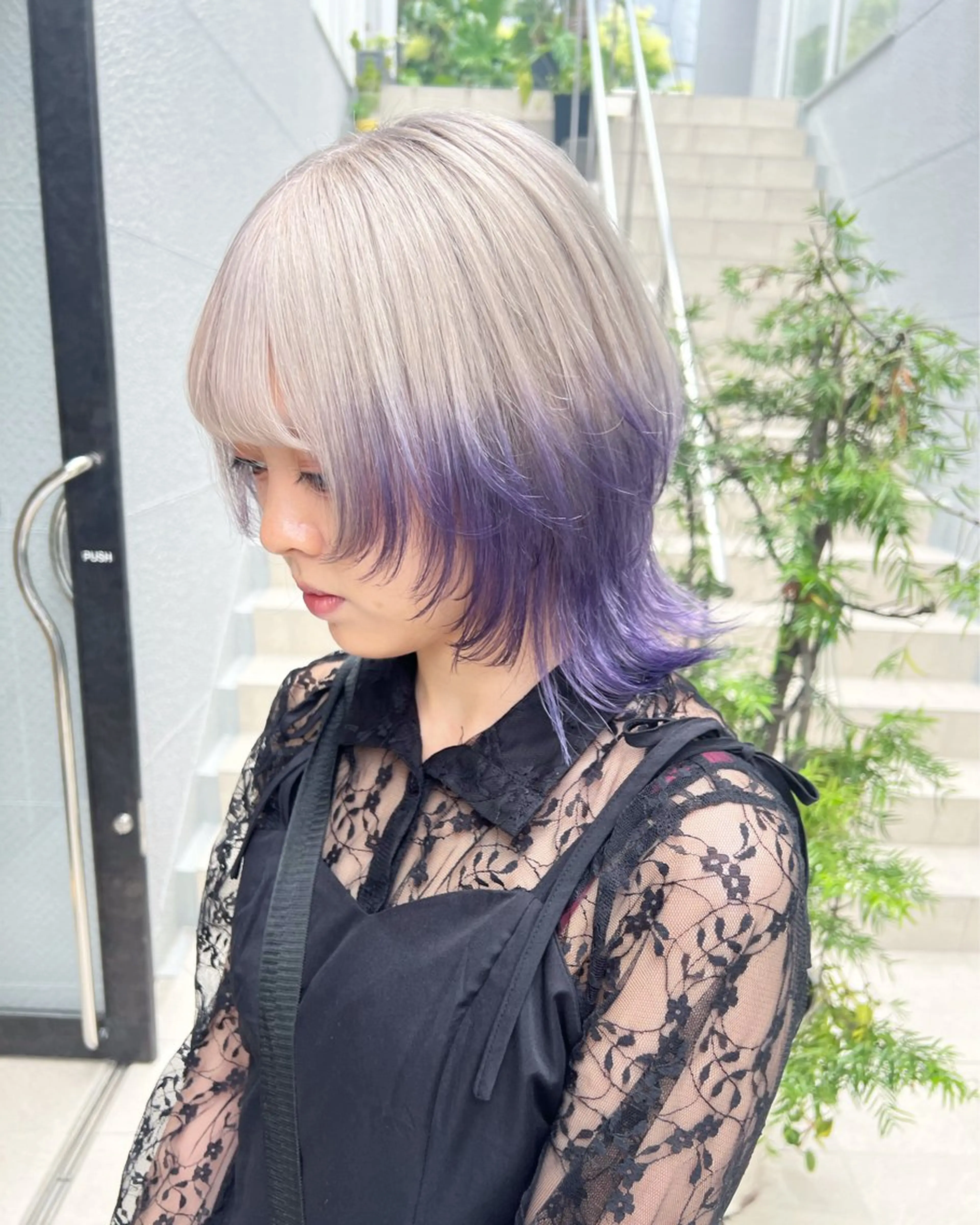 ショート カラー デザインカラー グラデーションカラー ラベンダーカラー レイヤーカット/韓国 艶カラー🪄REN.のヘアスタイル