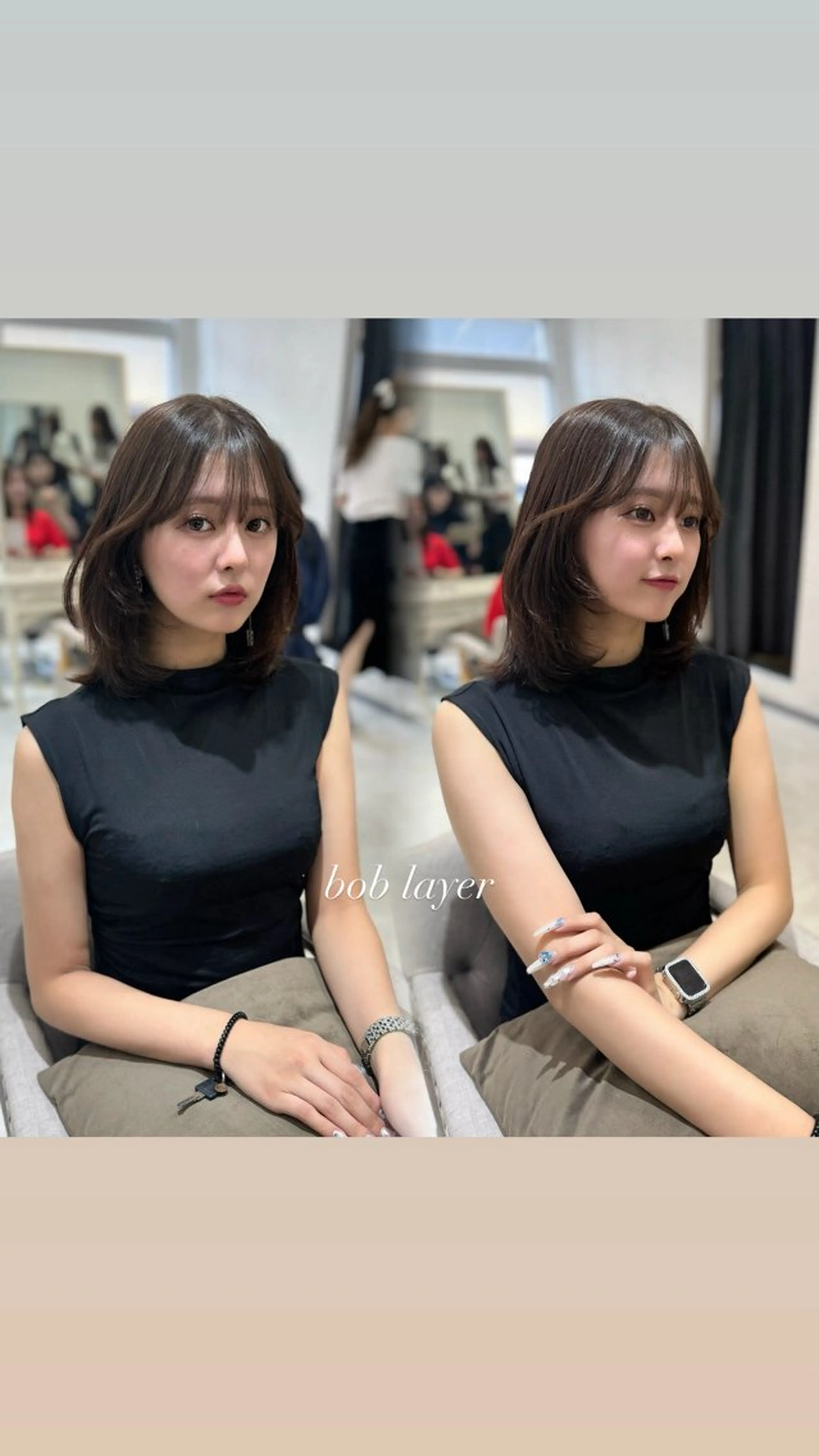 ミディアム カット ヘアカラー トリートメント 髪質改善韓国レイヤー SHIORI🦋のヘアスタイル