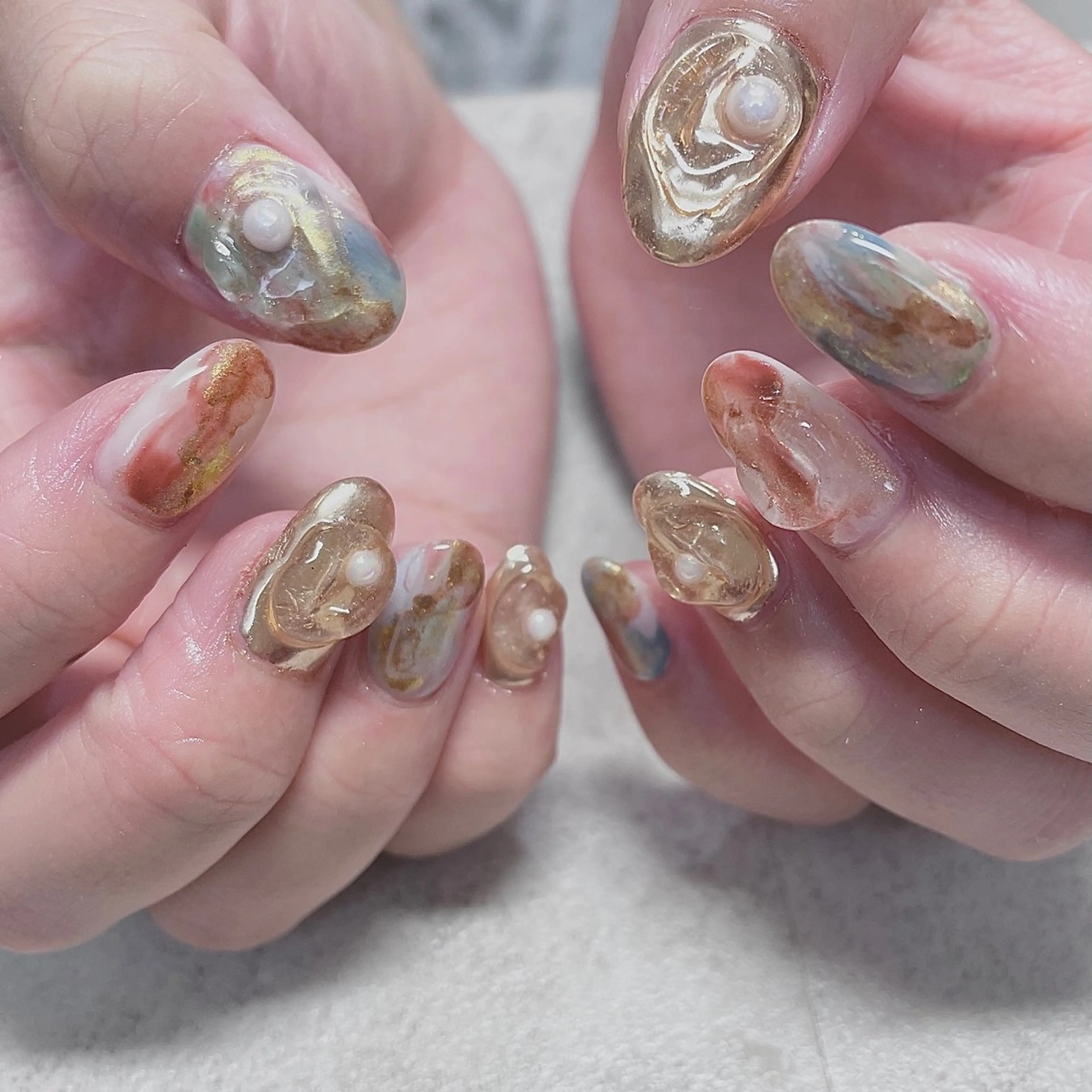 ネイル カジュアル クリアネイル ロングネイル 大理石ネイル(マーブル) ミラーネイル ハンドネイル acs.n所属・ネイル,耳つぼ 風間すみれのその他イメージ