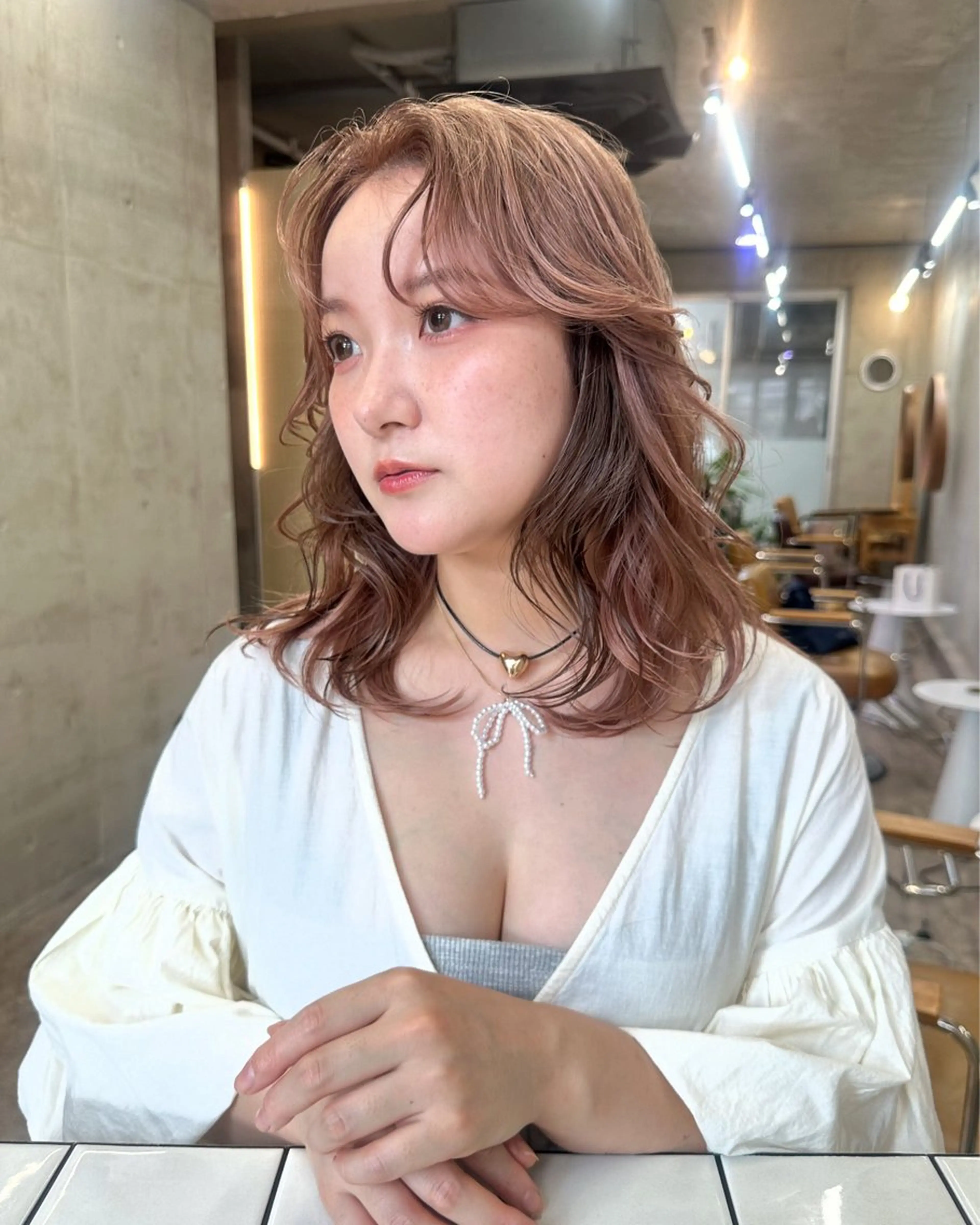 ミディアム カラー ベージュカラー ピンクカラー ピンクベージュ ヘアカラー トリートメント レイヤーカット💫 ／HARUKA🎀のヘアスタイル