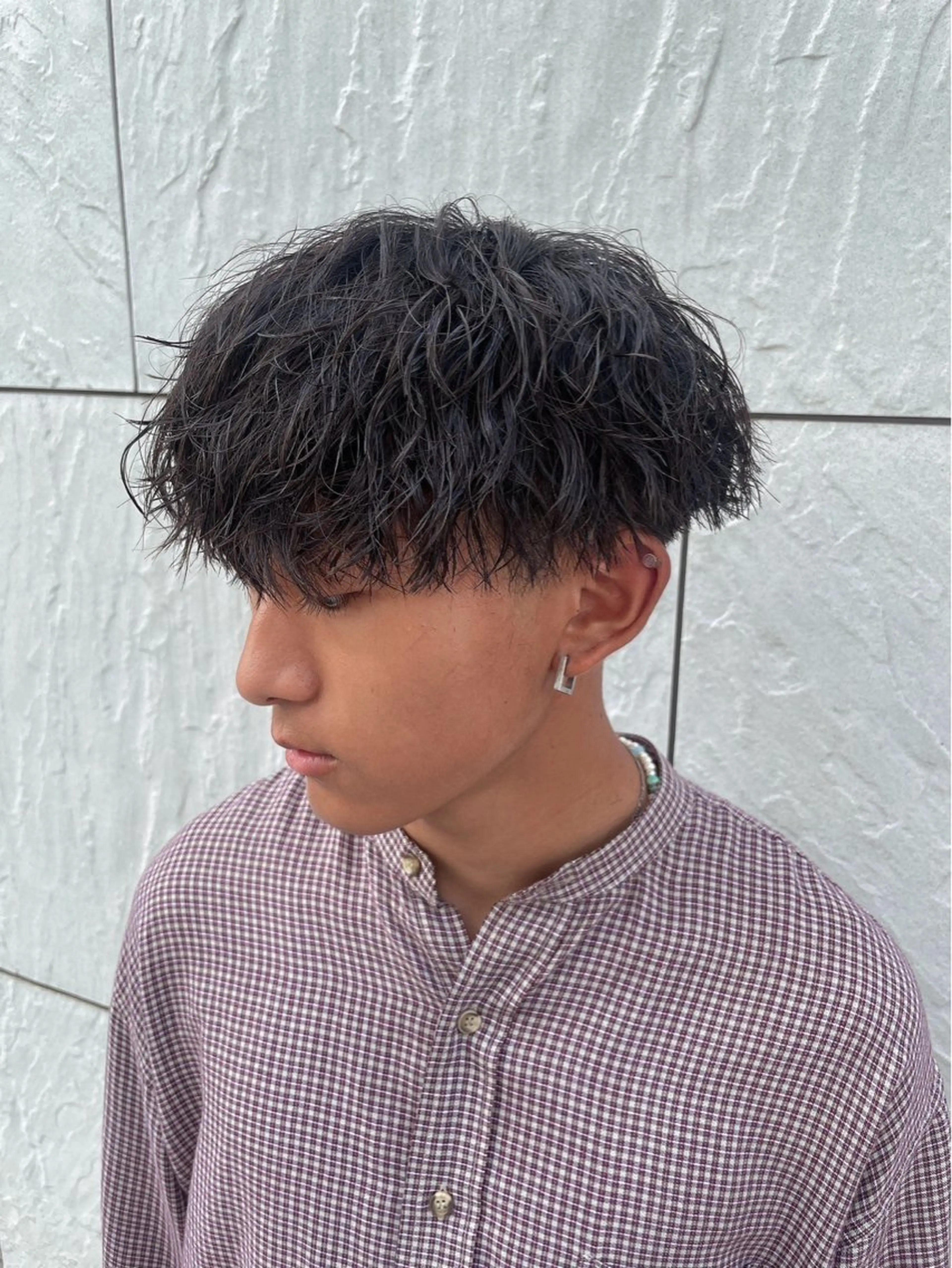 ショート パーマ メンズ カット パーマ ヘアセット 町田/波巻き/ シャドウ/メンズのヘアスタイル