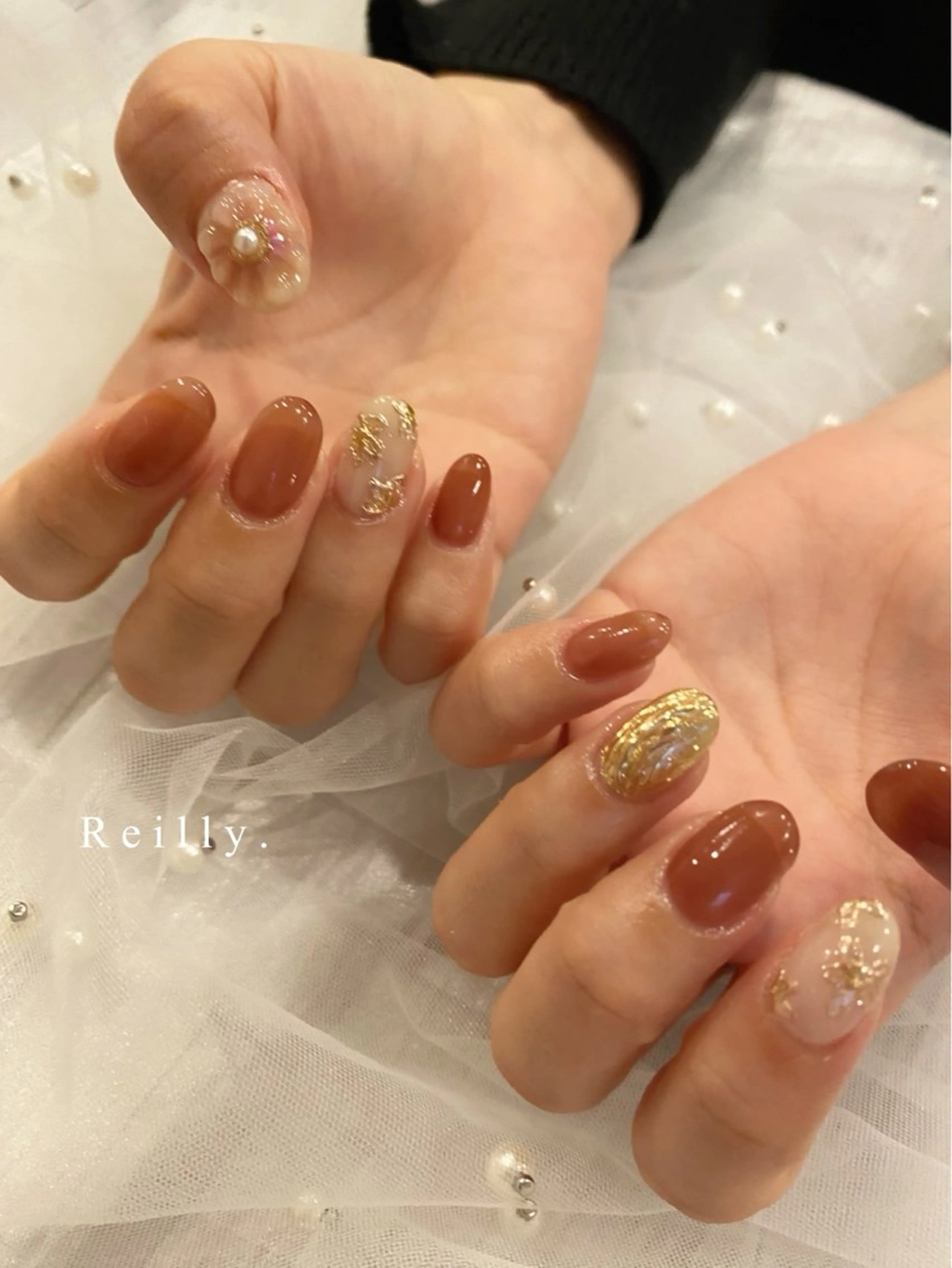 ネイル フラッシュネイル フレンチネイル ジェルネイル グラデーション ラメ(グリッター) ハンドネイル ハンドケア REILLY.　private nail salon所属・Marina 《REILLY.》のネイルデザイン