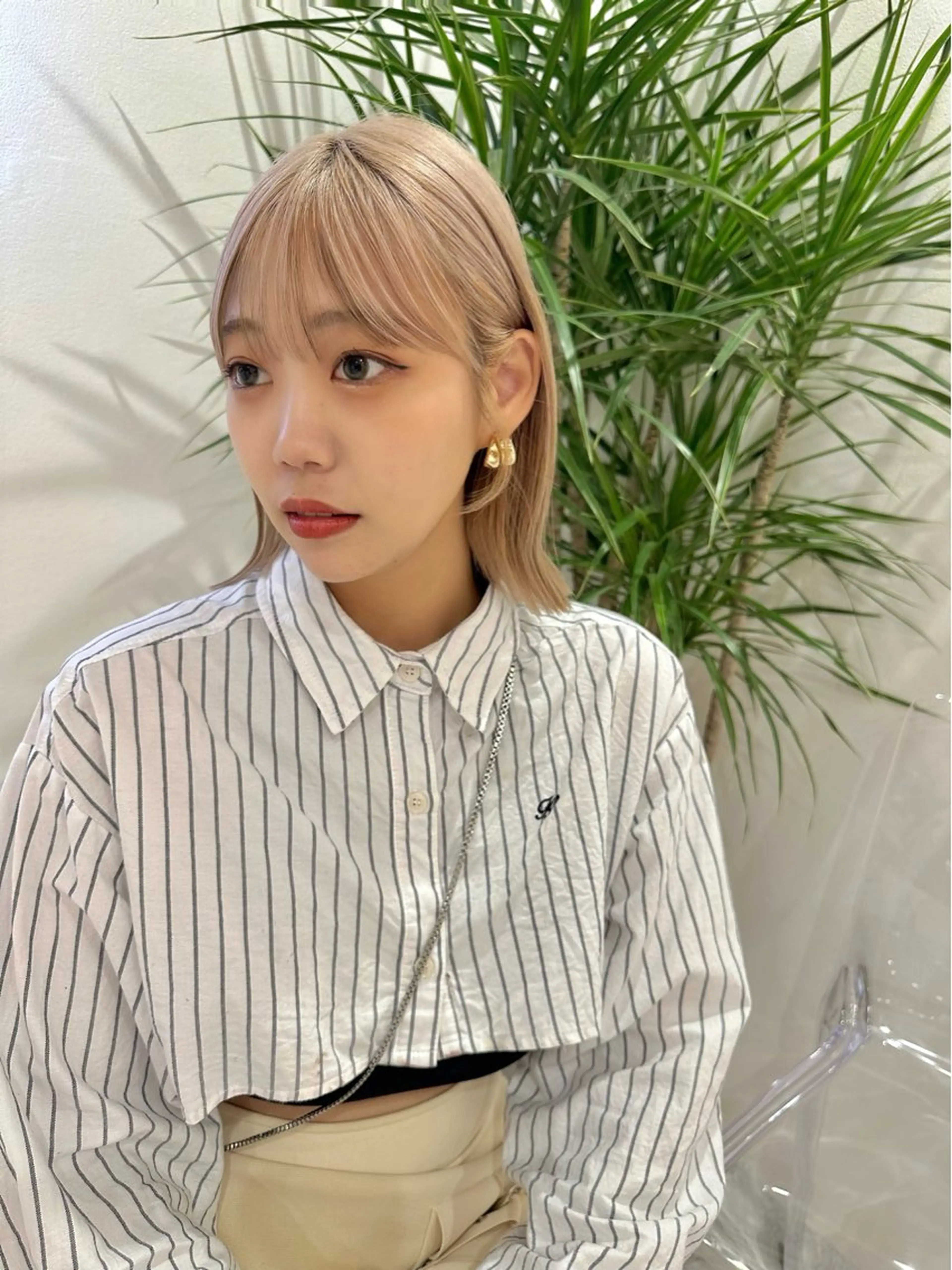 ミディアム カラー カット ヘアカラー かえ🩶韓国ボブ🎀 透明感カラー🥣のヘアスタイル