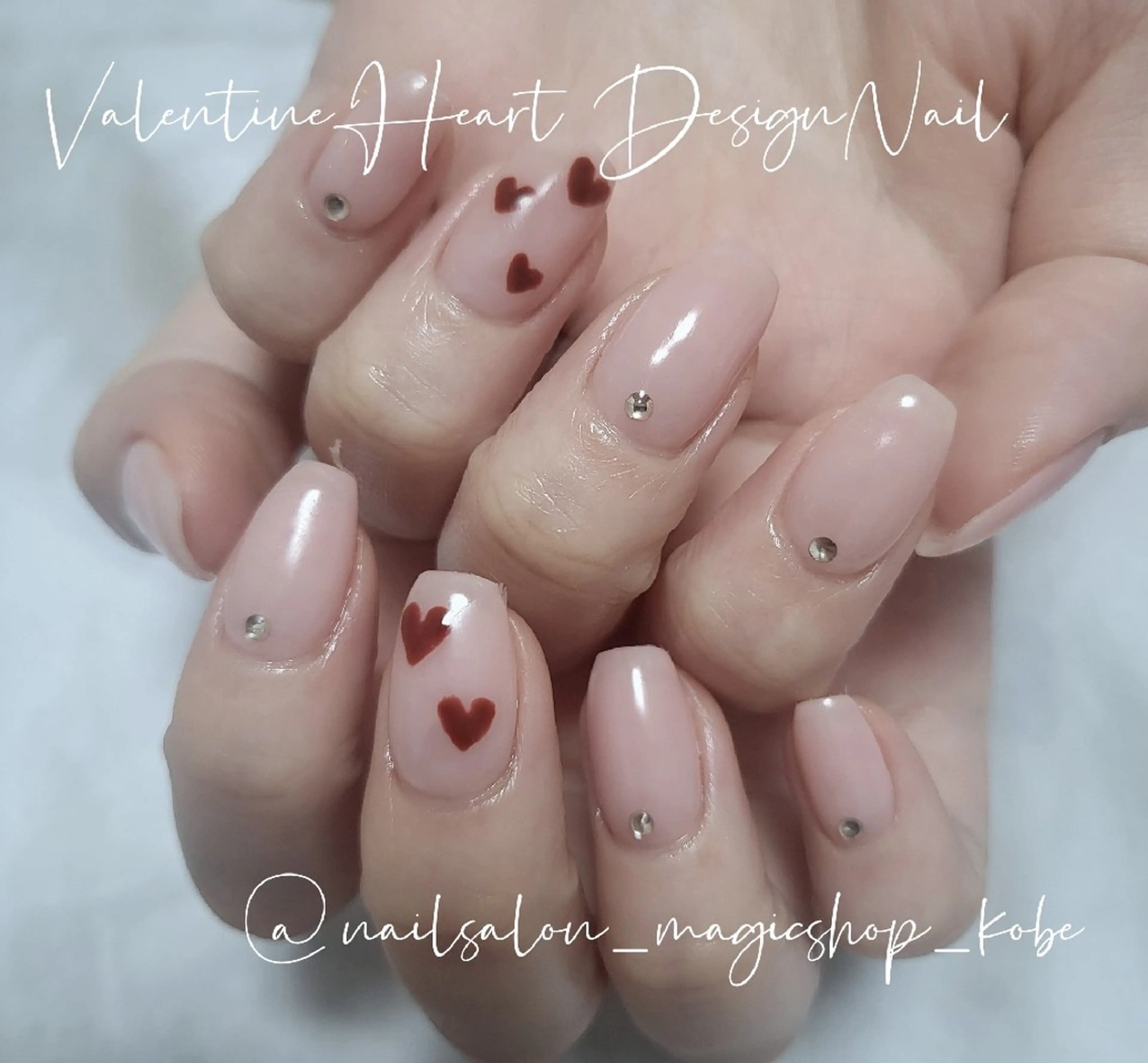 ネイル ボルドー ジェルネイル ハート ピンク シンプルネイル ハンドネイル Nailsalon MagicShopのネイルデザイン