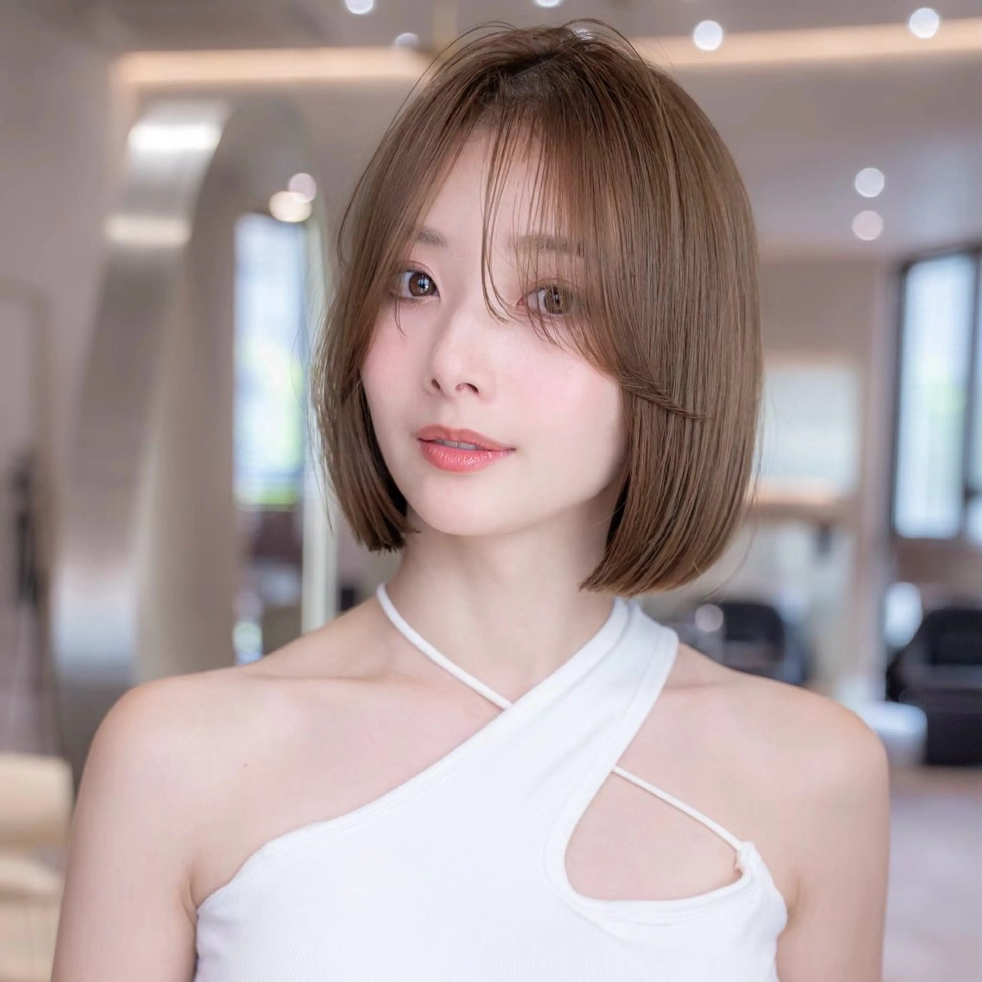 ミディアム カラー 切りっぱなしボブ ショートボブ ボブレイヤー 透明感カラー ボブ カット ヘアカラー トリートメント 渋谷ボブ/ショート 特化田中航平のヘアスタイル