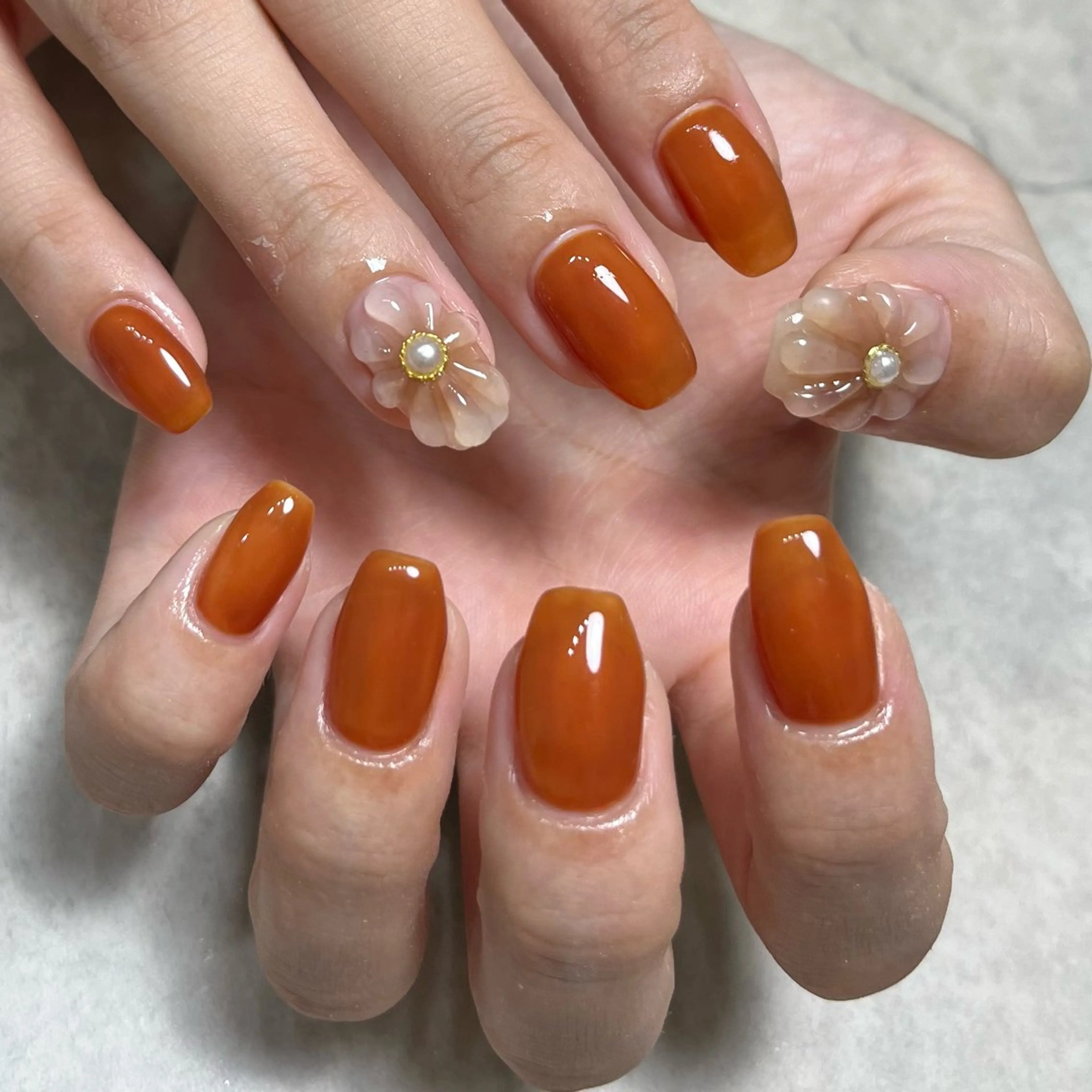 ネイル フラワーネイル グリーン ぷっくりネイル ハンドネイル nail salon O (en)所属・vegh. nail／阿波座のネイルデザイン