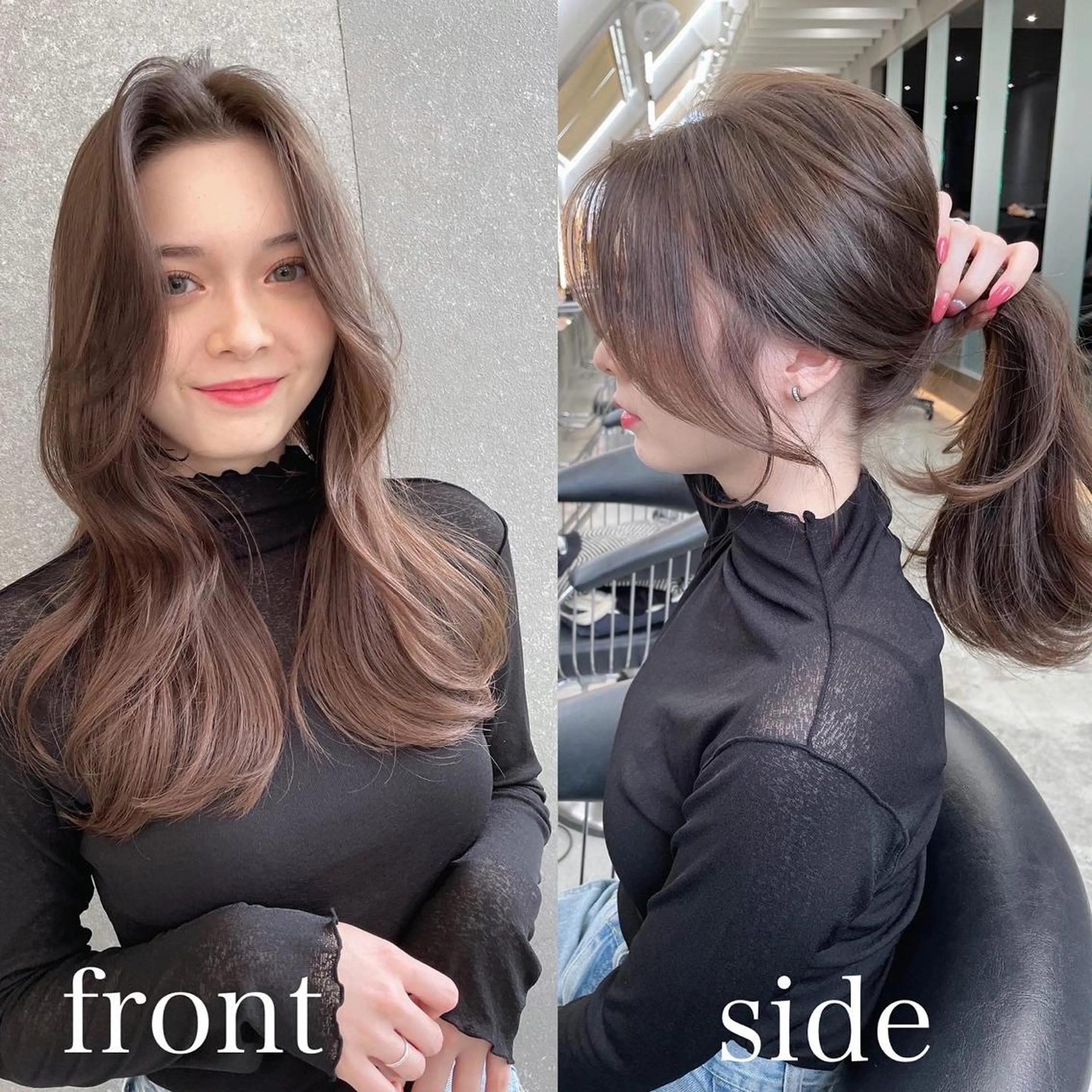 セミロング カット ヘアカラー トリートメント 山本翔一郎 韓国顔周りレイヤーのヘアスタイル