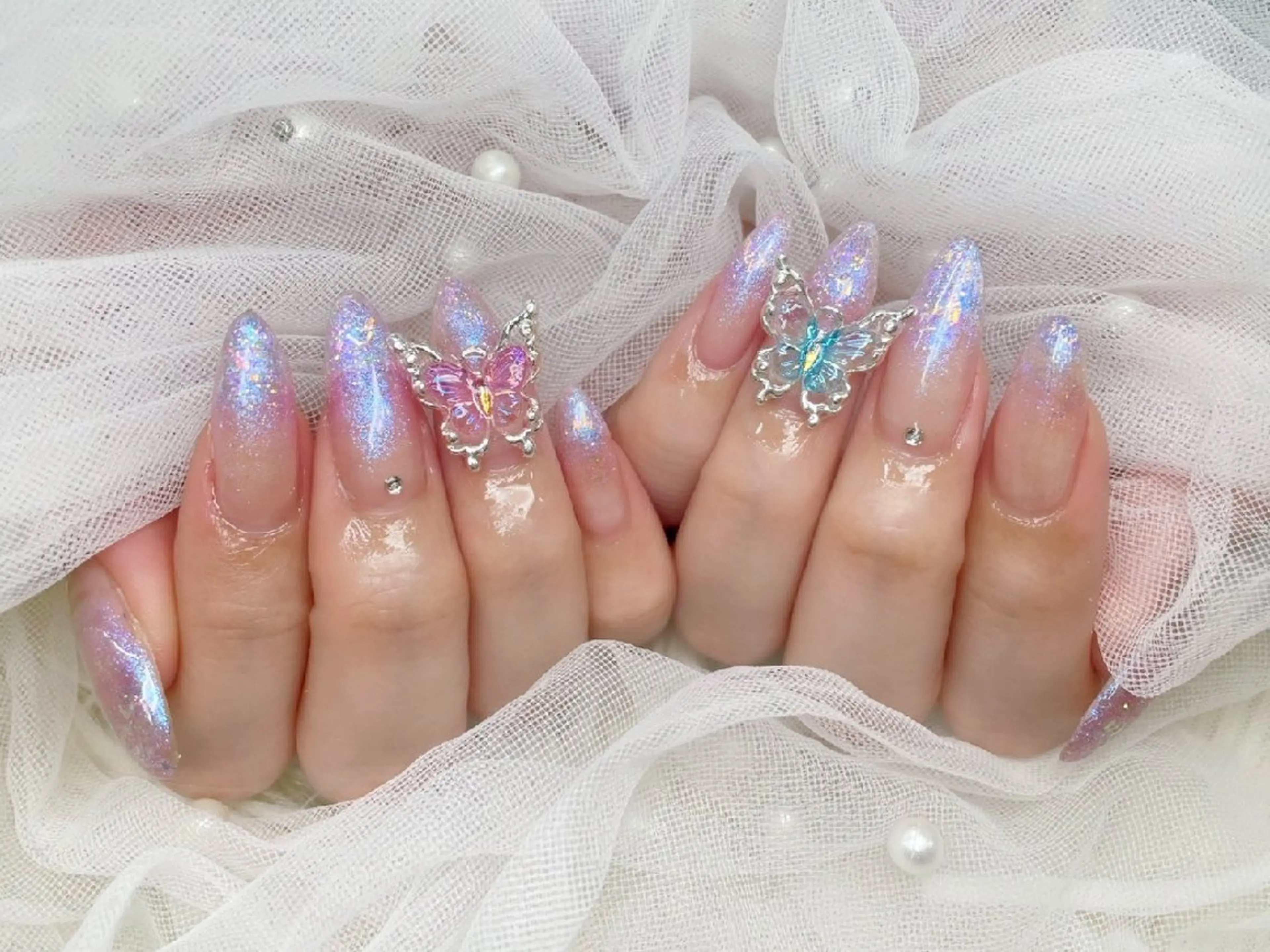 ネイル 長さ出し フラッシュネイル フレンチネイル ジェルネイル キラキラネイル Chouette Nailのネイルデザイン