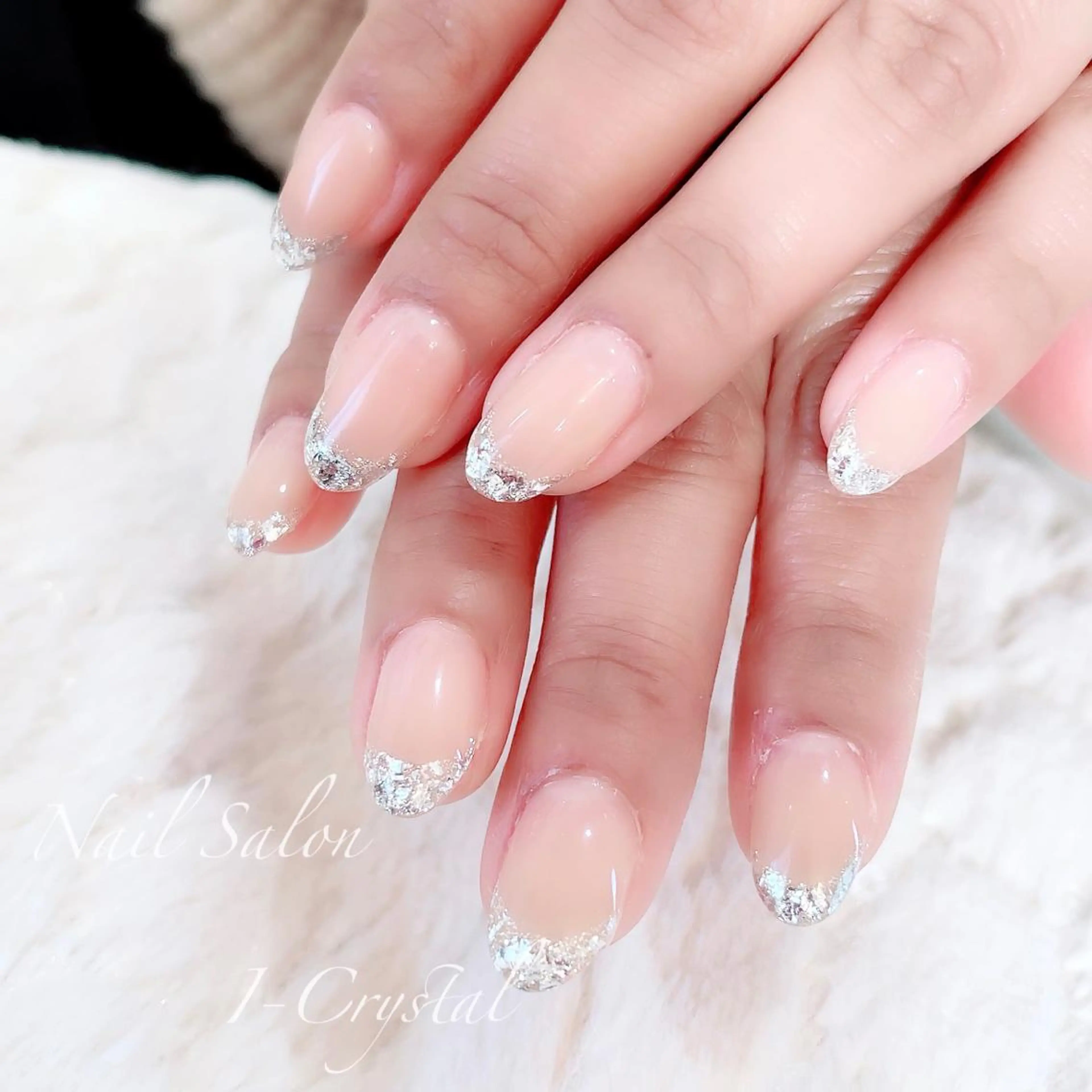 ネイル フレンチネイル ガラスフレンチ キラキラネイル 持ち込み NailSalon  I-Crystal所属・中村 郁美のネイルデザイン