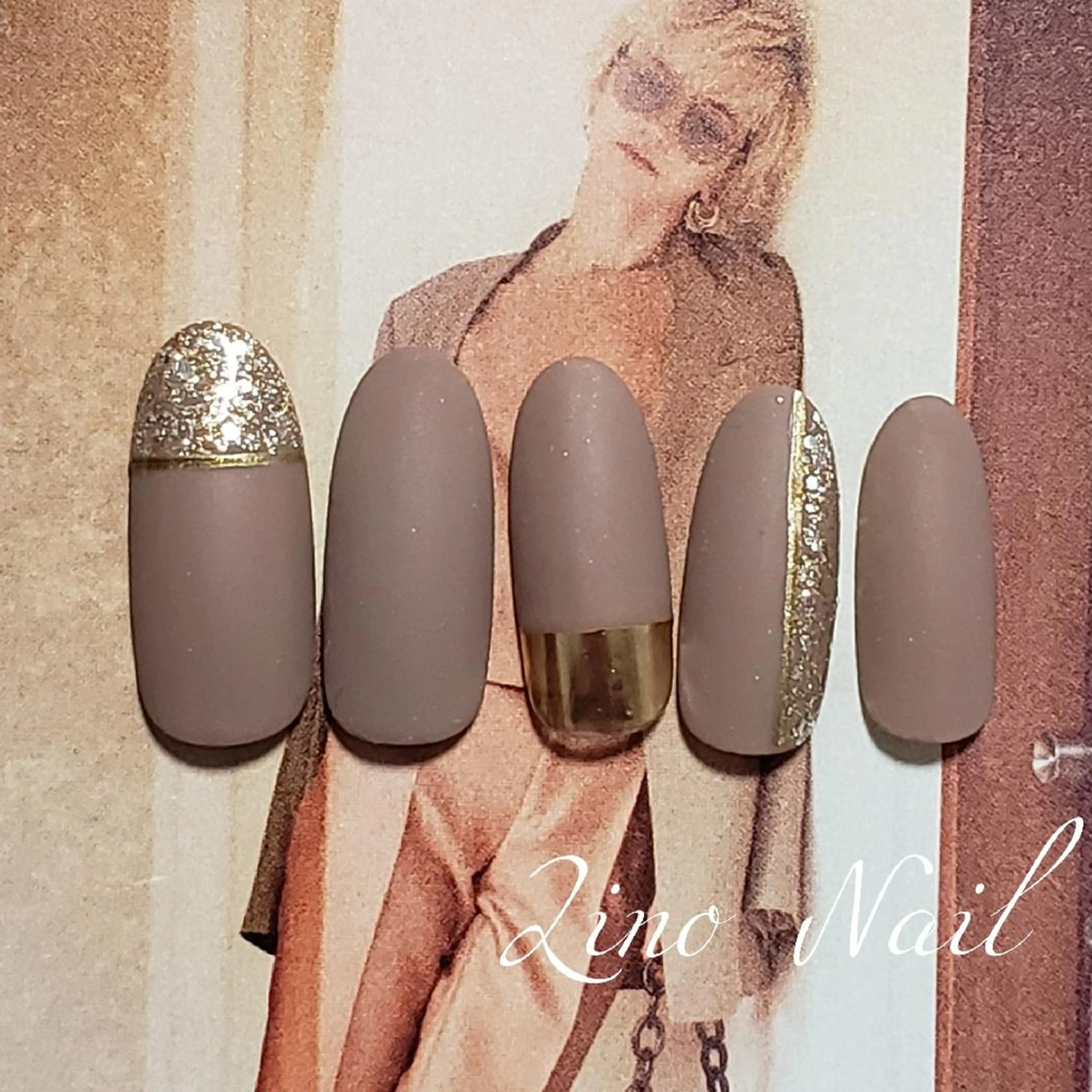 ネイル カジュアル ジェルネイル ゴールド キラキラネイル ラメ(グリッター) Lino Nailのネイルデザイン