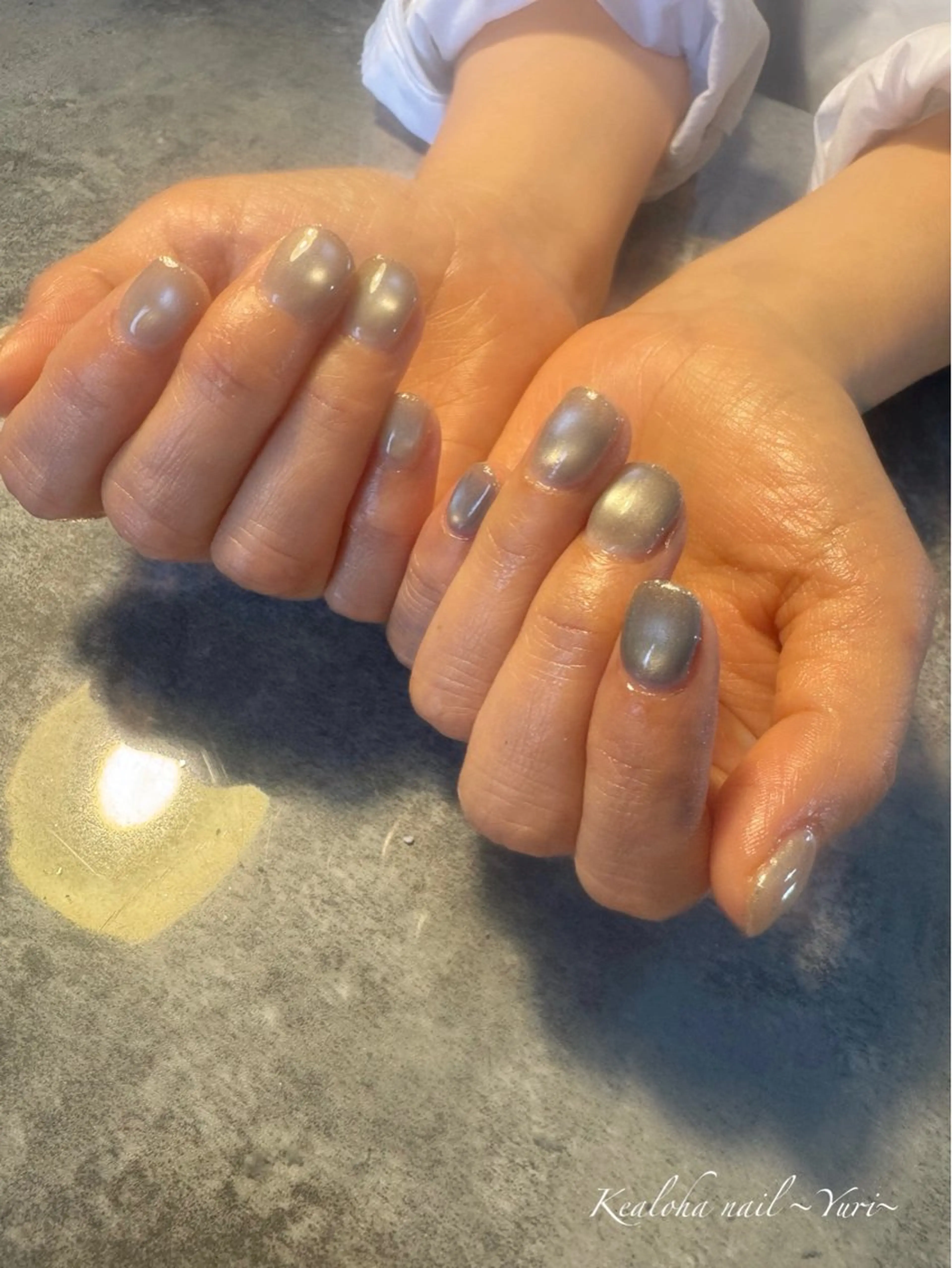 ネイル グリーン 氷ネイル・うるうるネイル ラメ(グリッター) マグネットネイル Kealoha nail所属・西村 ゆりのネイルデザイン