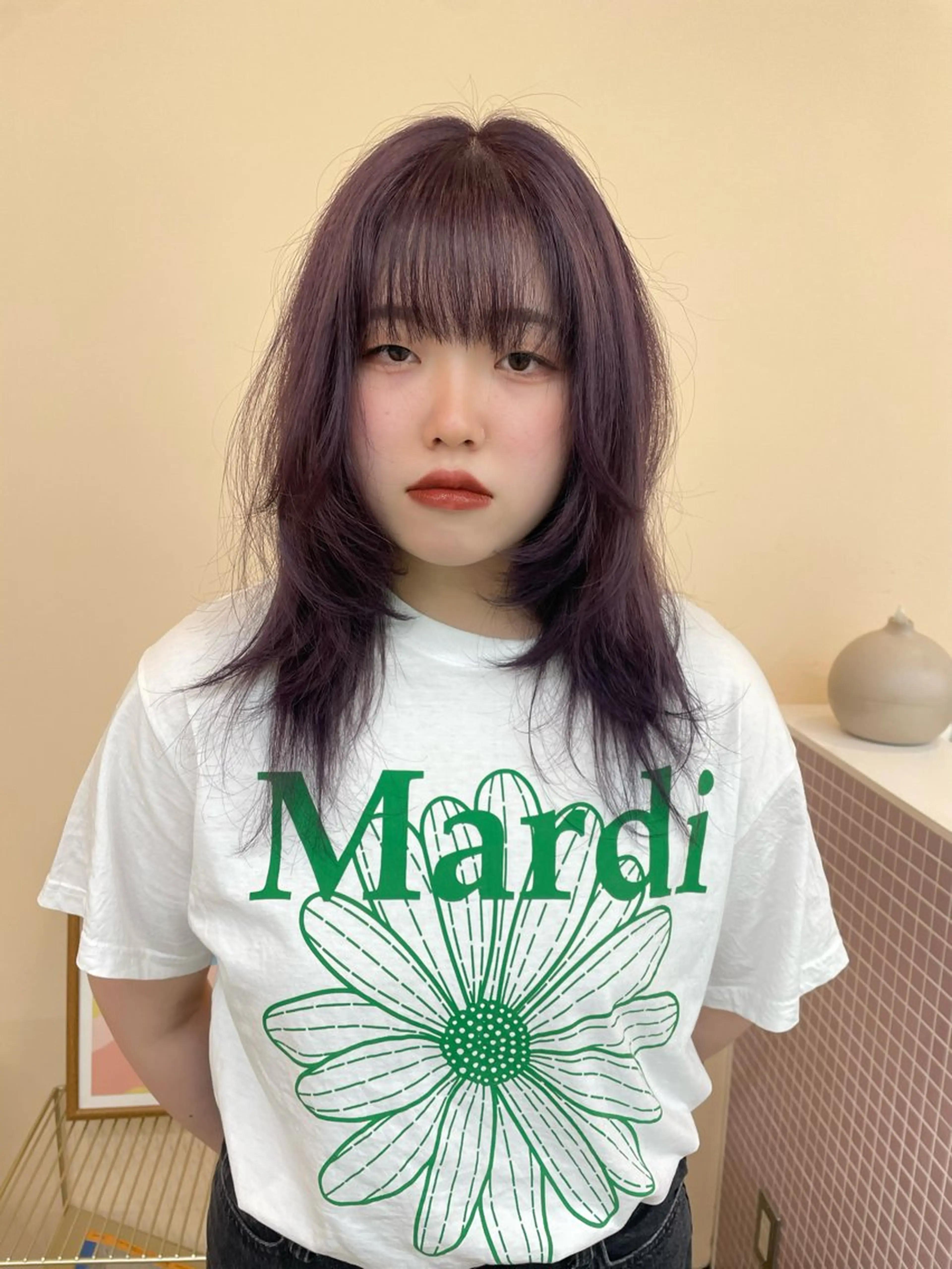 ミディアム カラー ヘアカラー トリートメント カットモデル/ ハイトーン/ゆうあのヘアスタイル