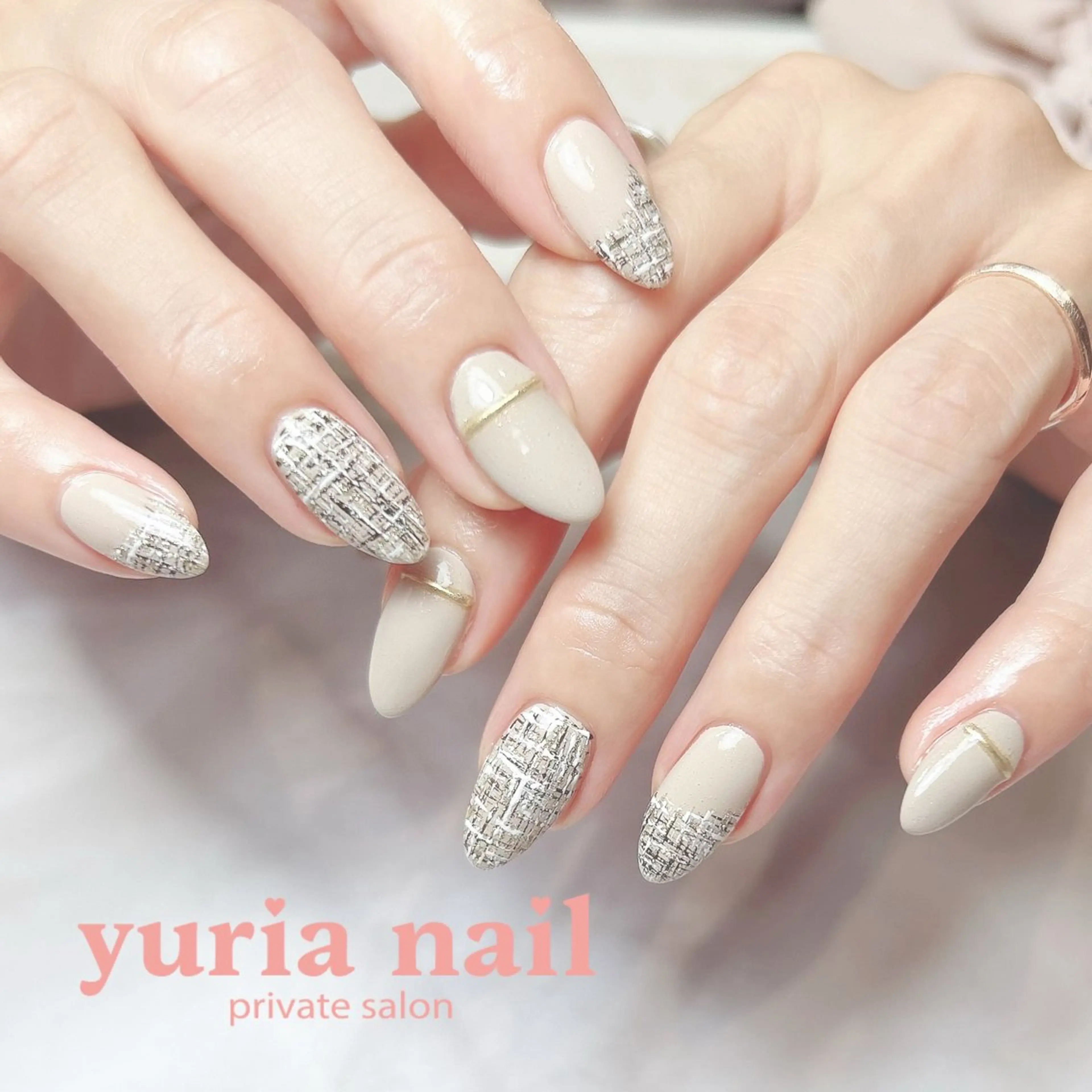 ネイル ジェルネイル 持ち込み ツイードネイル ハンドネイル 小林 ゆりあのネイルデザイン