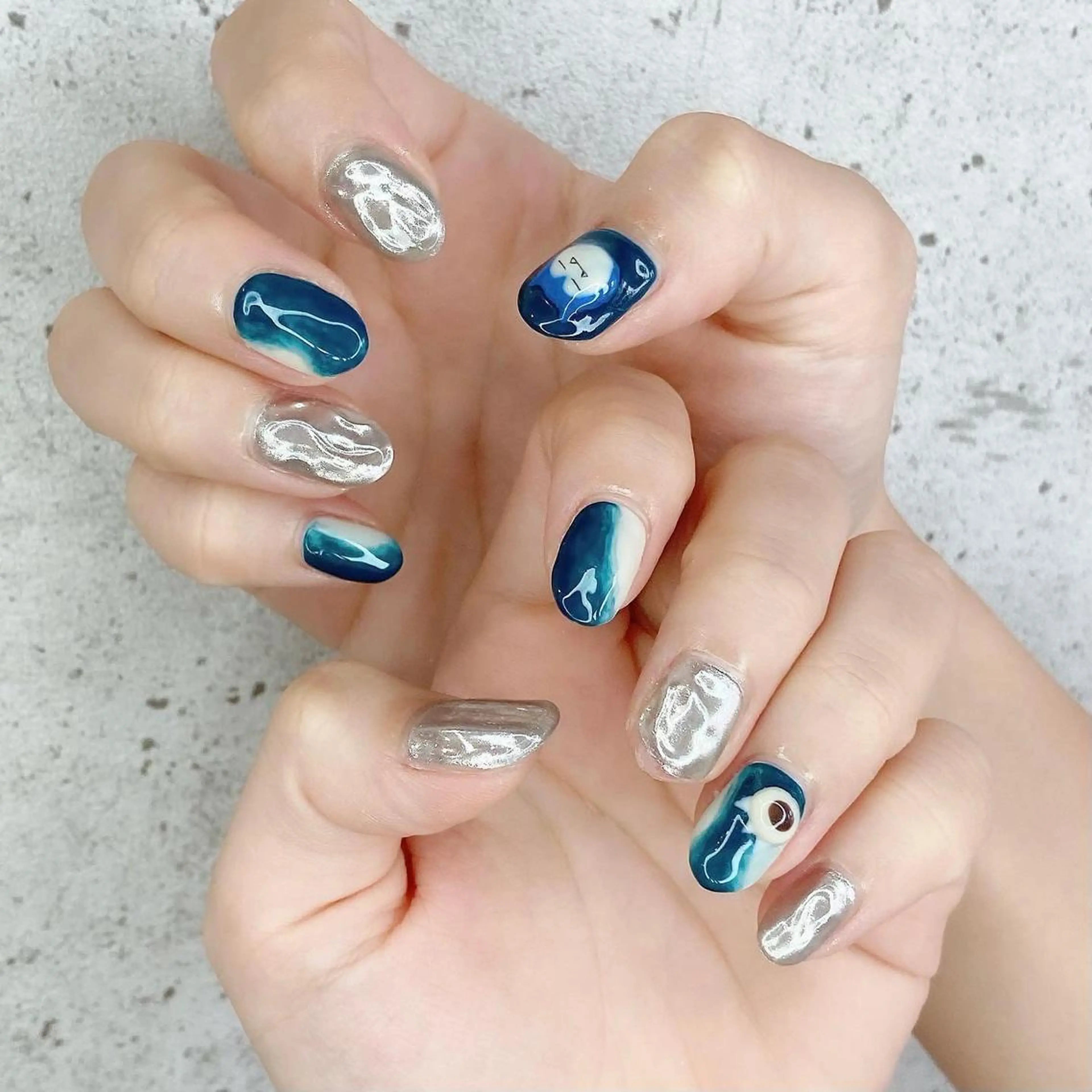 ネイル ジェルネイル ミラーネイル ニュアンスネイル パラジェル 夏ネイル ハンドネイル Nail Kのネイルデザイン